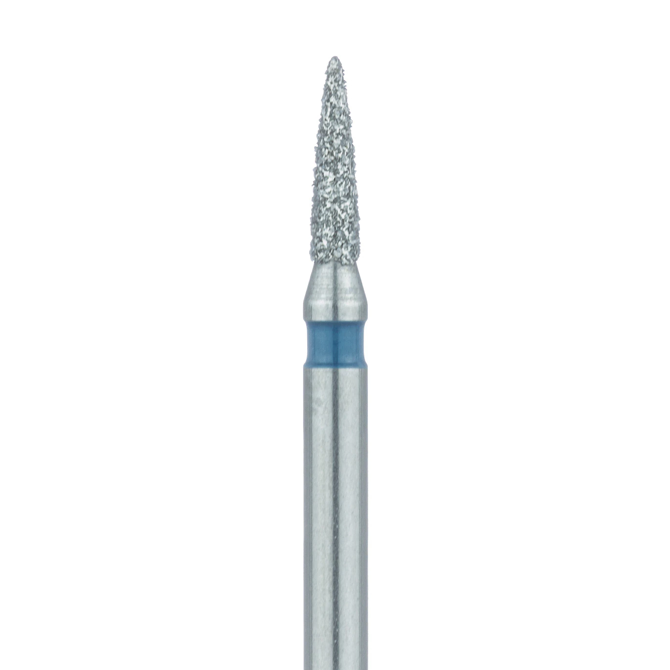 Meisinger Diamond Bur FG, Medium Grit, Blue Ring, Flame Shape, Point End, 1.2 mm Head Diameter, 5.0 mm Head Length, 5/Pkg, 861-012-FG