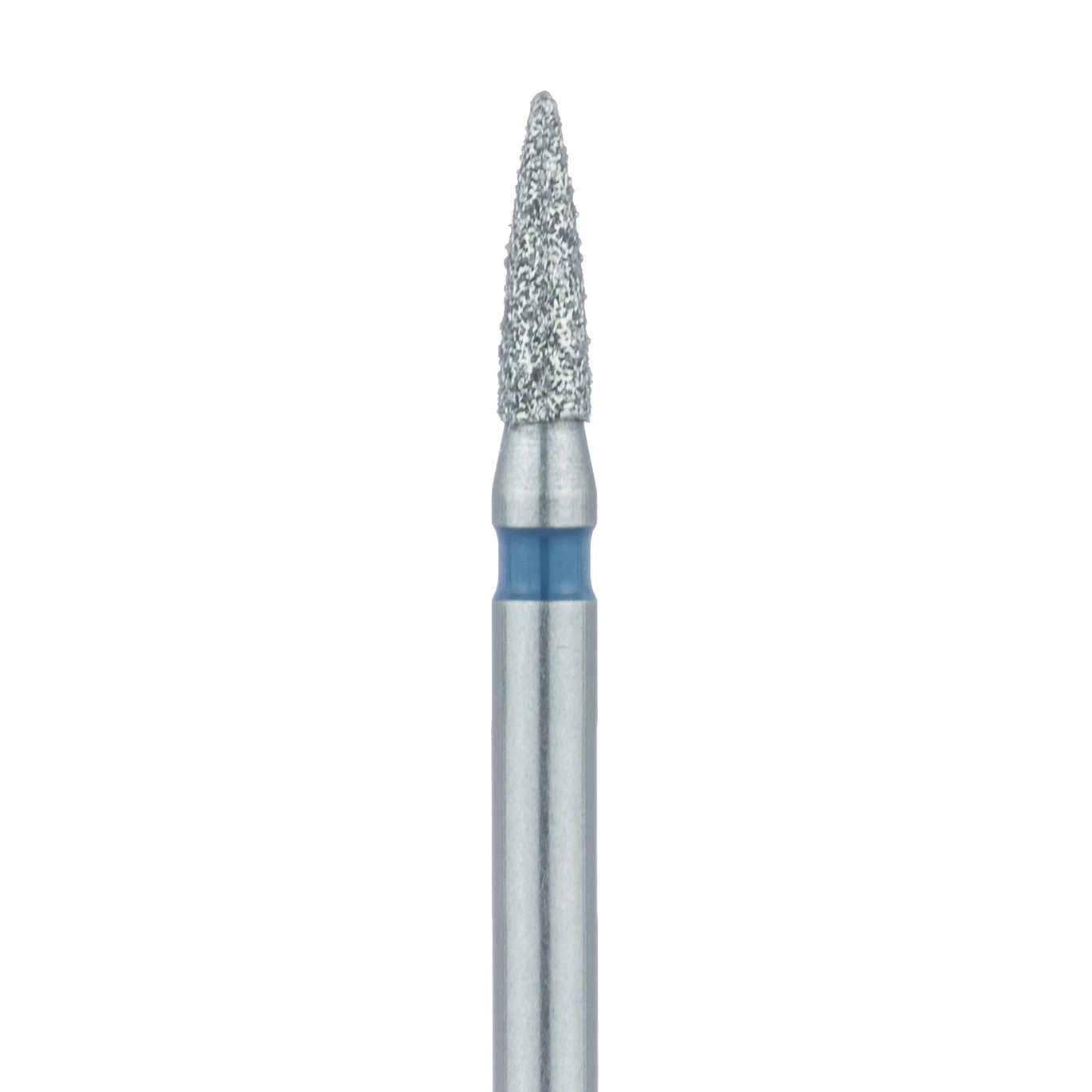 Meisinger 861-014-FG Diamond Bur, FG, Medium Grit, Blue Ring, Flame Shape, Point End, 1.4 mm Head Diameter, 5.0 mm Head Length, 5/Pkg