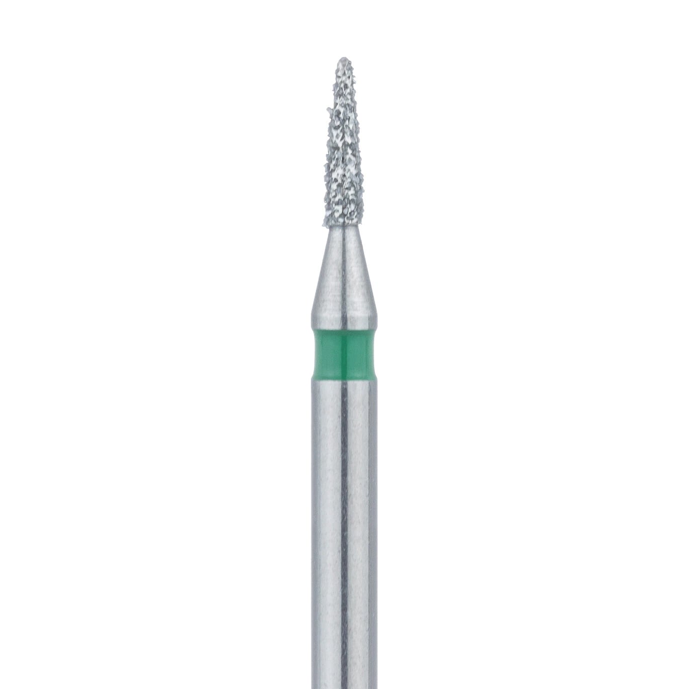 Meisinger 861G-010-FG Diamond Bur, FG, Coarse (Green), Flame, Point End, 1.0 mm Head Diameter, 5.0 mm Head Length, 5/Pkg
