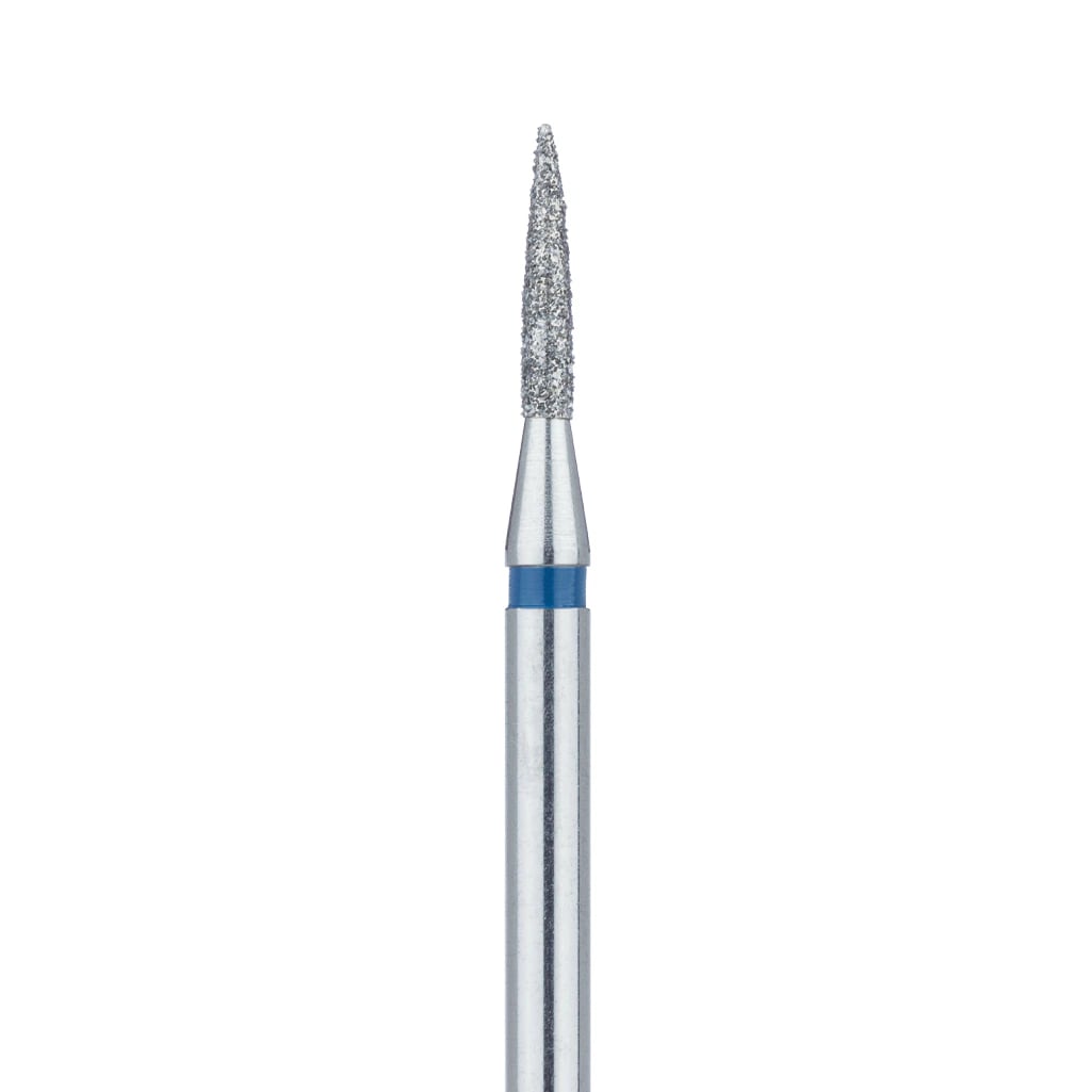Meisinger 862-014-HP Diamond Bur, Flame Shape, Medium Grit, 1.4 mm Diameter, 8 mm Head Length, HP Shank, 5/Pack