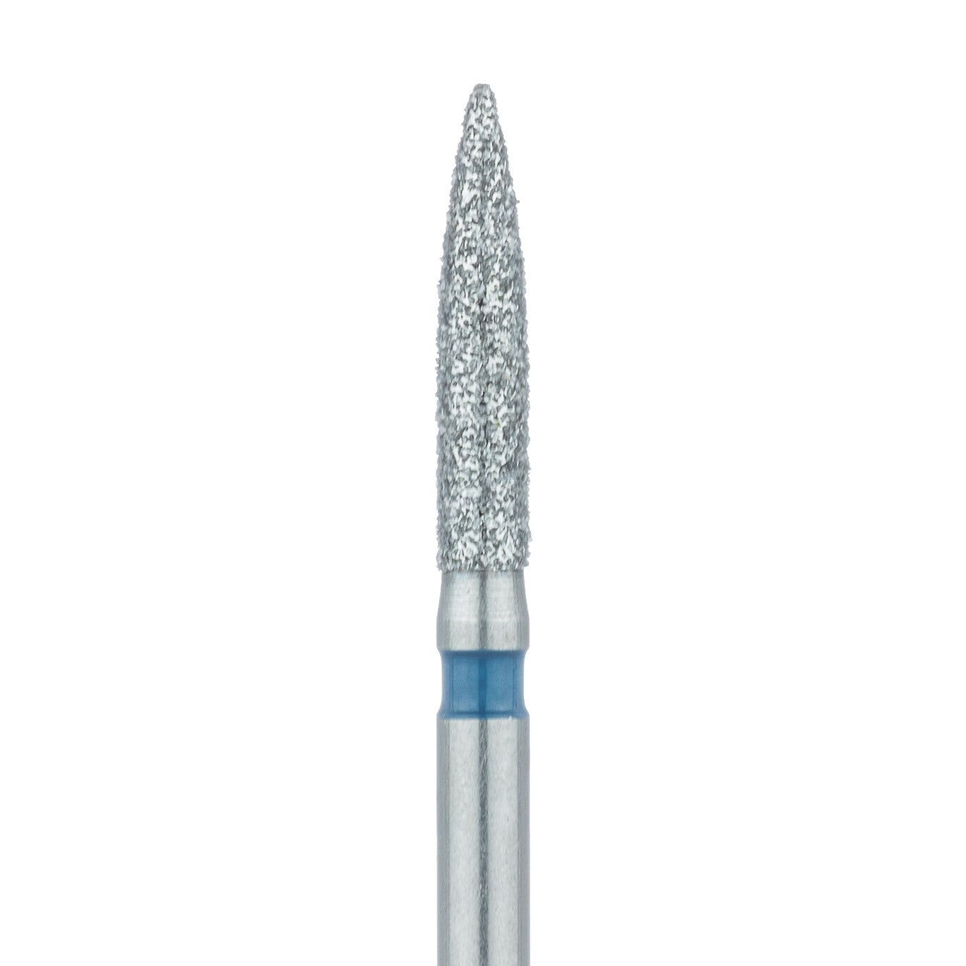 Meisinger 862-016-FG Diamond Bur, Flame Shape, Medium Grit, Blue Ring, Friction Grip, 1.6 mm Head Diameter, 8.0 mm Head Length, 5/Pkg