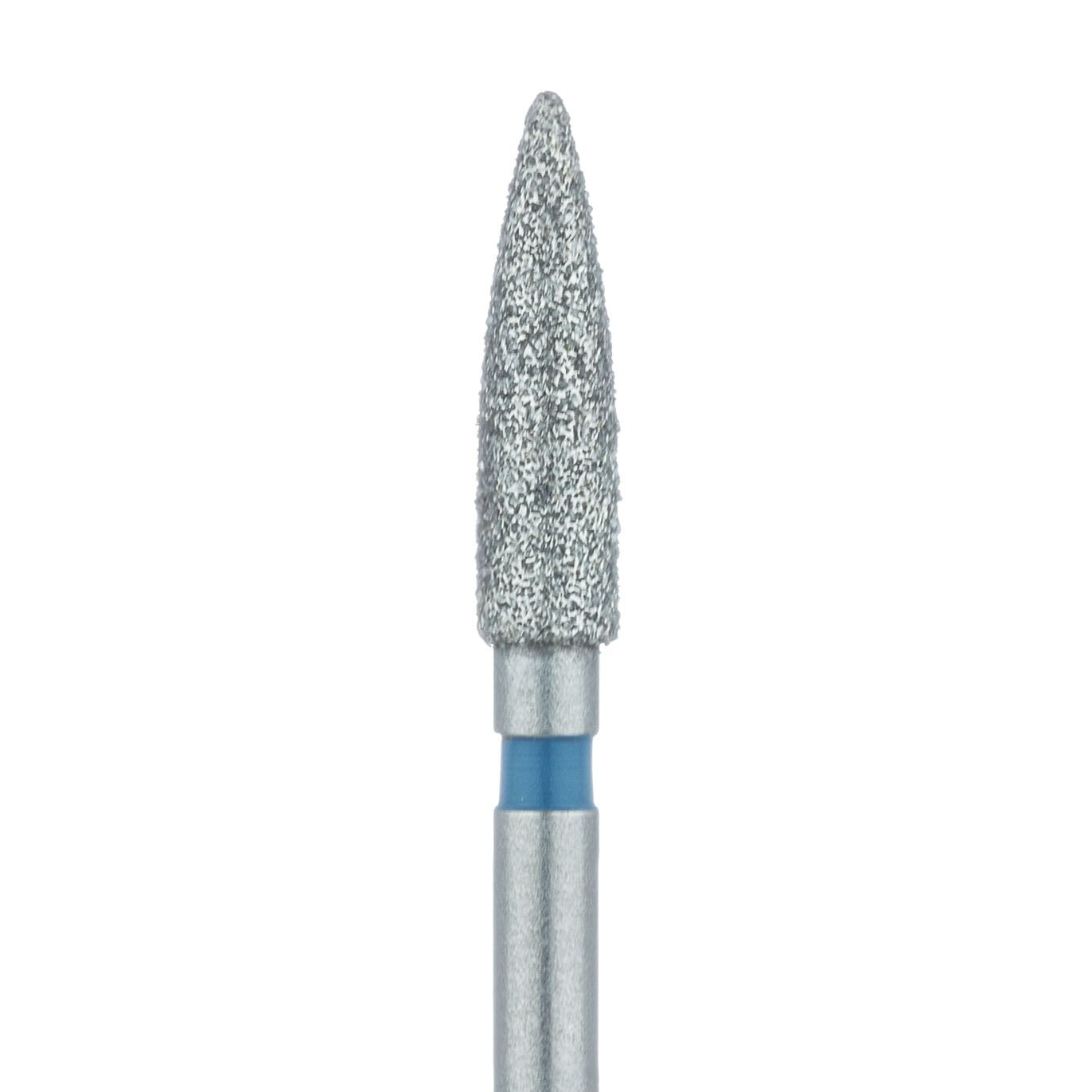 Meisinger 862-021-FG Diamond Bur, FG, Medium Grit, Blue Ring, Flame Shape, Point End, 2.1 mm Head Diameter, 8.0 mm Head Length, 5/Pkg