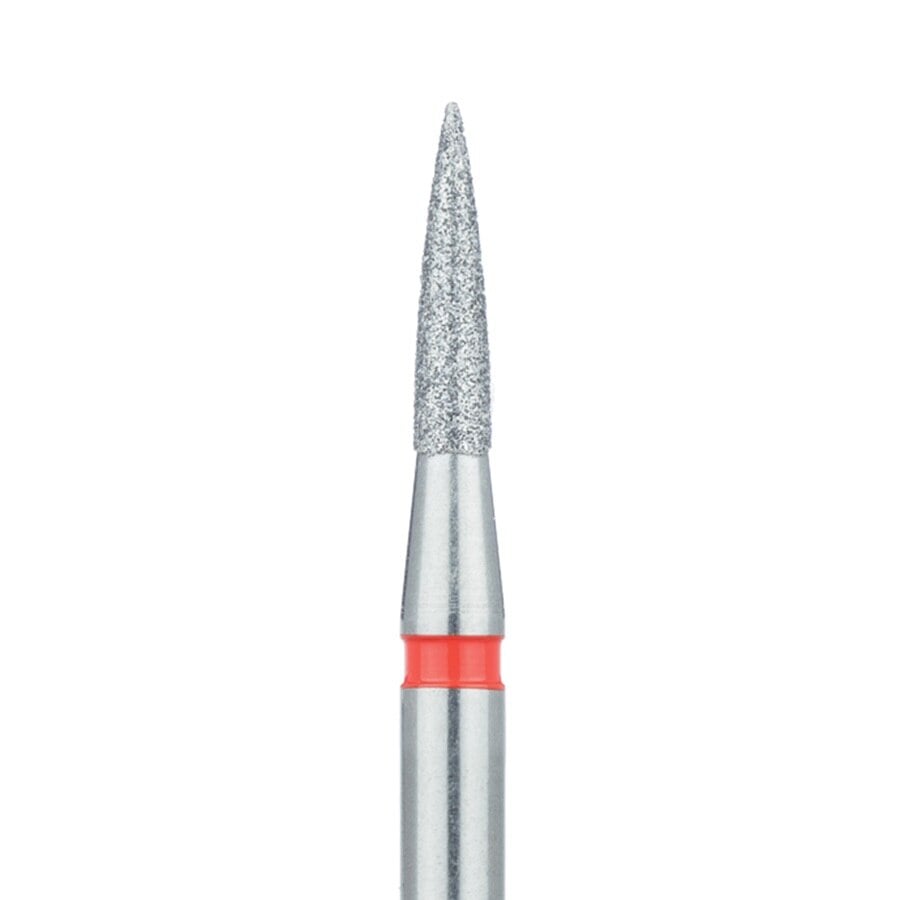 Meisinger 862F-016-HP Fine Diamond Bur, Flame Shape, 1.6 mm Diameter, 8 mm Working Length, HP Shank, Red Ring, 5/Pack