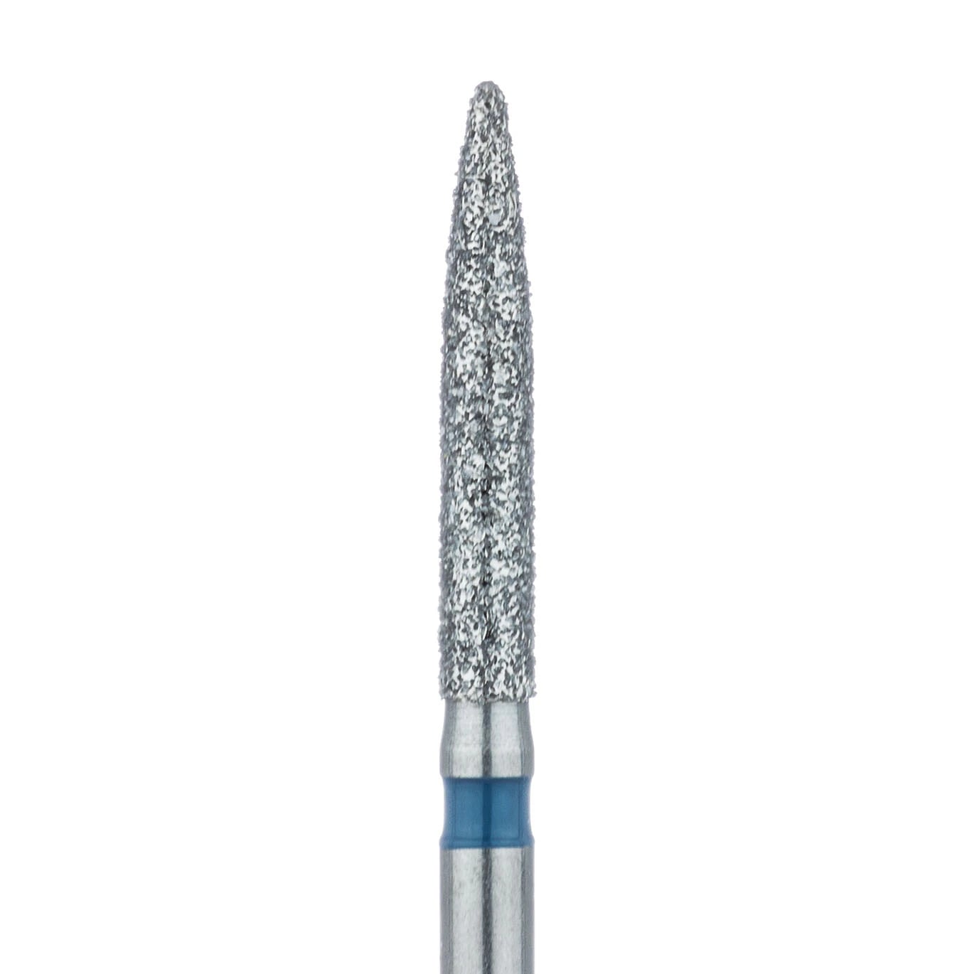 Meisinger 863-016-FG Diamond Bur, FG, Medium Grit, Blue Ring, Flame Shape, Point End, 1.6 mm Head Diameter, 10.0 mm Head Length, 5/Pkg