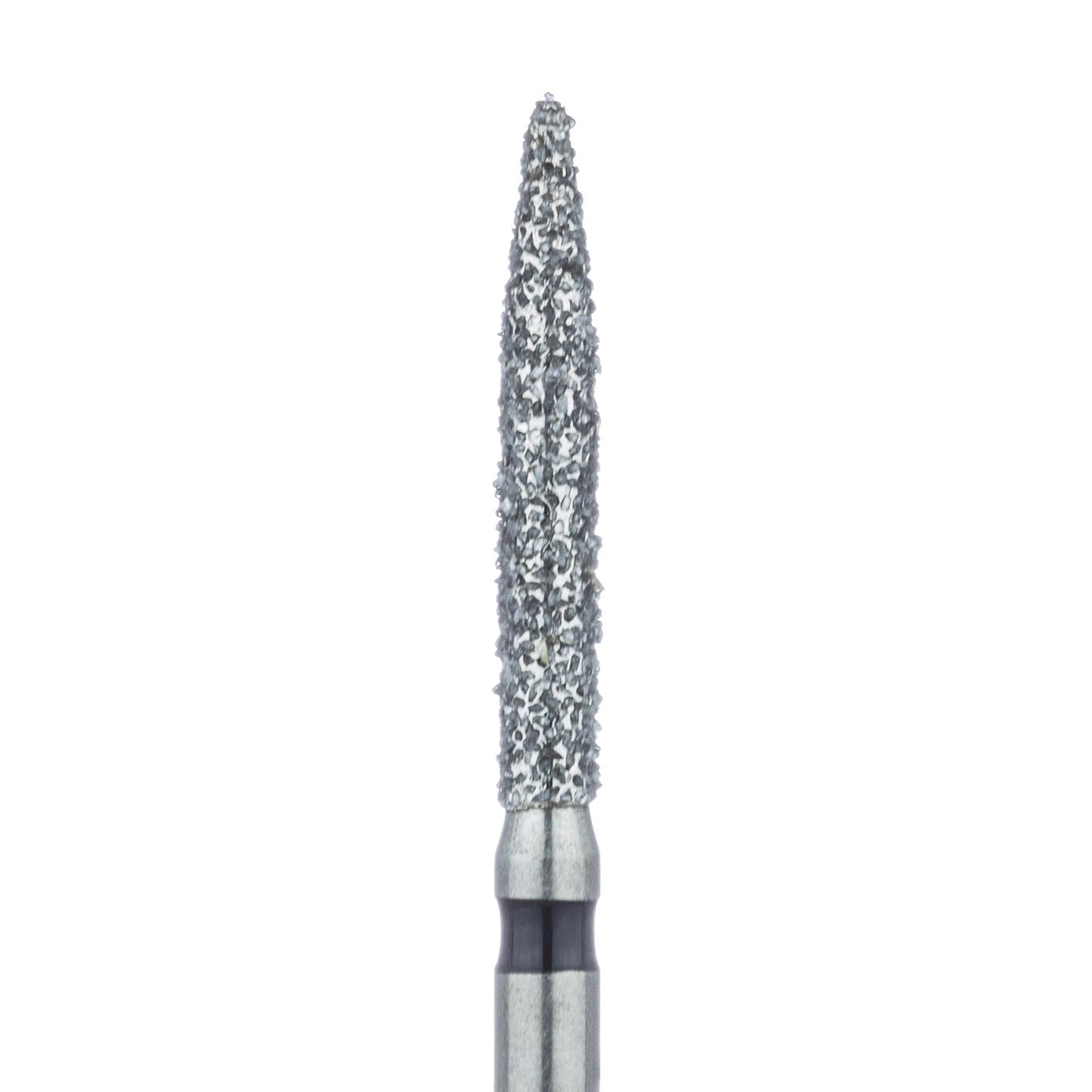 Meisinger 863H-016-FG Super Coarse Diamond Bur, Long Flame, Friction Grip, 1.6 mm Head Diameter, 10 mm Working Length, Black Ring, 5/Pack