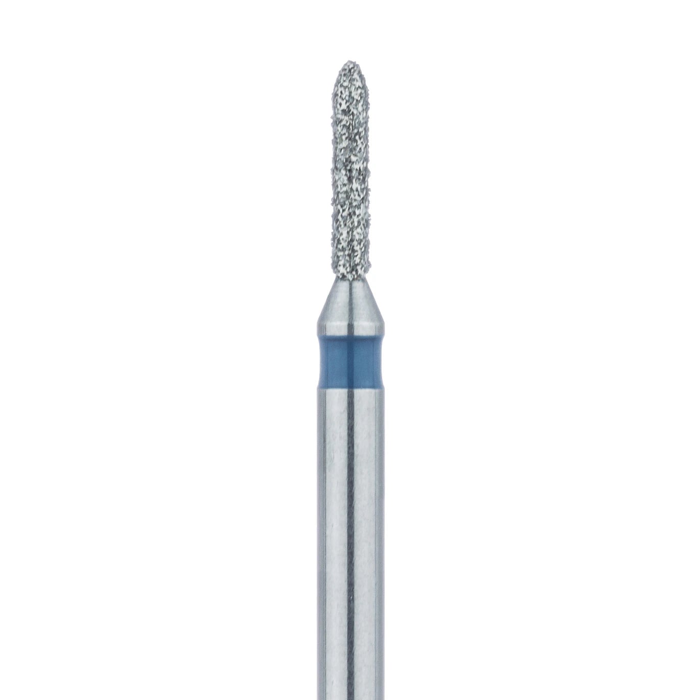 Meisinger 866-009-FG Diamond Bur, Medium Grit, Torpedo/Cylinder, Bevel End, Friction Grip, 0.9 mm Head Diameter, 5.0 mm Head Length, Blue Ring, 5/Pkg