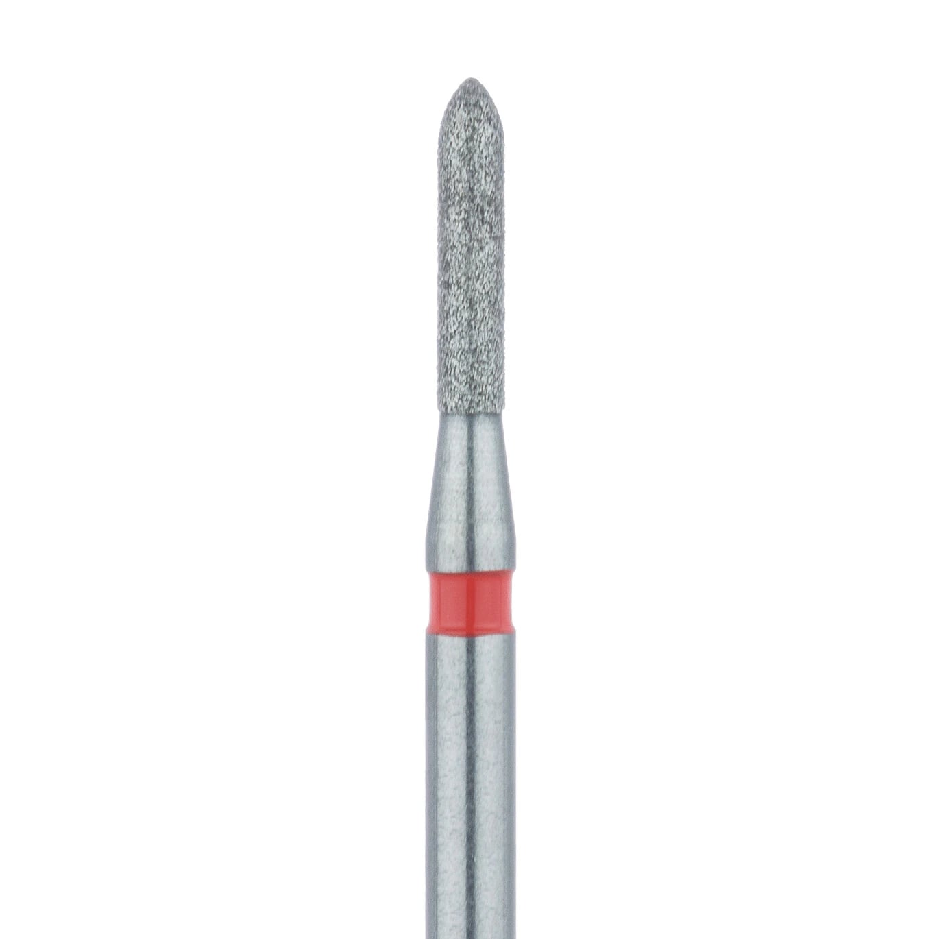 Meisinger 867F-012-FG Fine Diamond Bur, Torpedo/Cylinder, Bevel End, Friction Grip, 1.2 mm Head Diameter, 6.0 mm Head Length, Red Ring, 5/Pkg