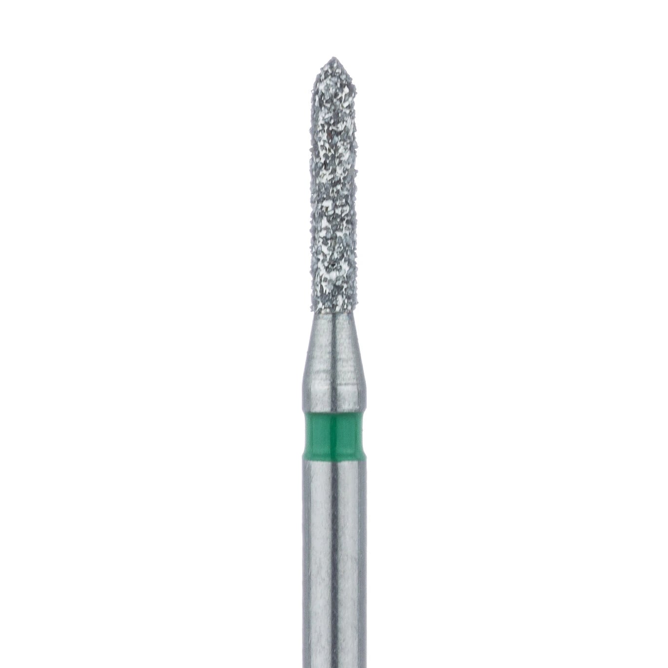 Meisinger 867G-012-FG Coarse Diamond Bur, Torpedo, Friction Grip, 1.2 mm, Green Ring, 5/Pack