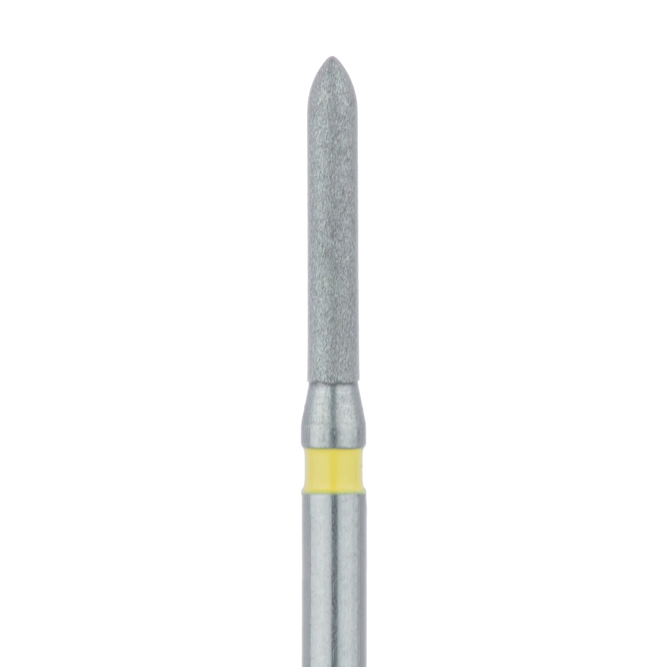 Meisinger 868C-012-FG Diamond Bur, Extra Fine, Yellow Ring, Long Torpedo/Cylinder, Friction Grip, 1.2 mm Head Diameter, 8.0 mm Head Length, 5/Pkg