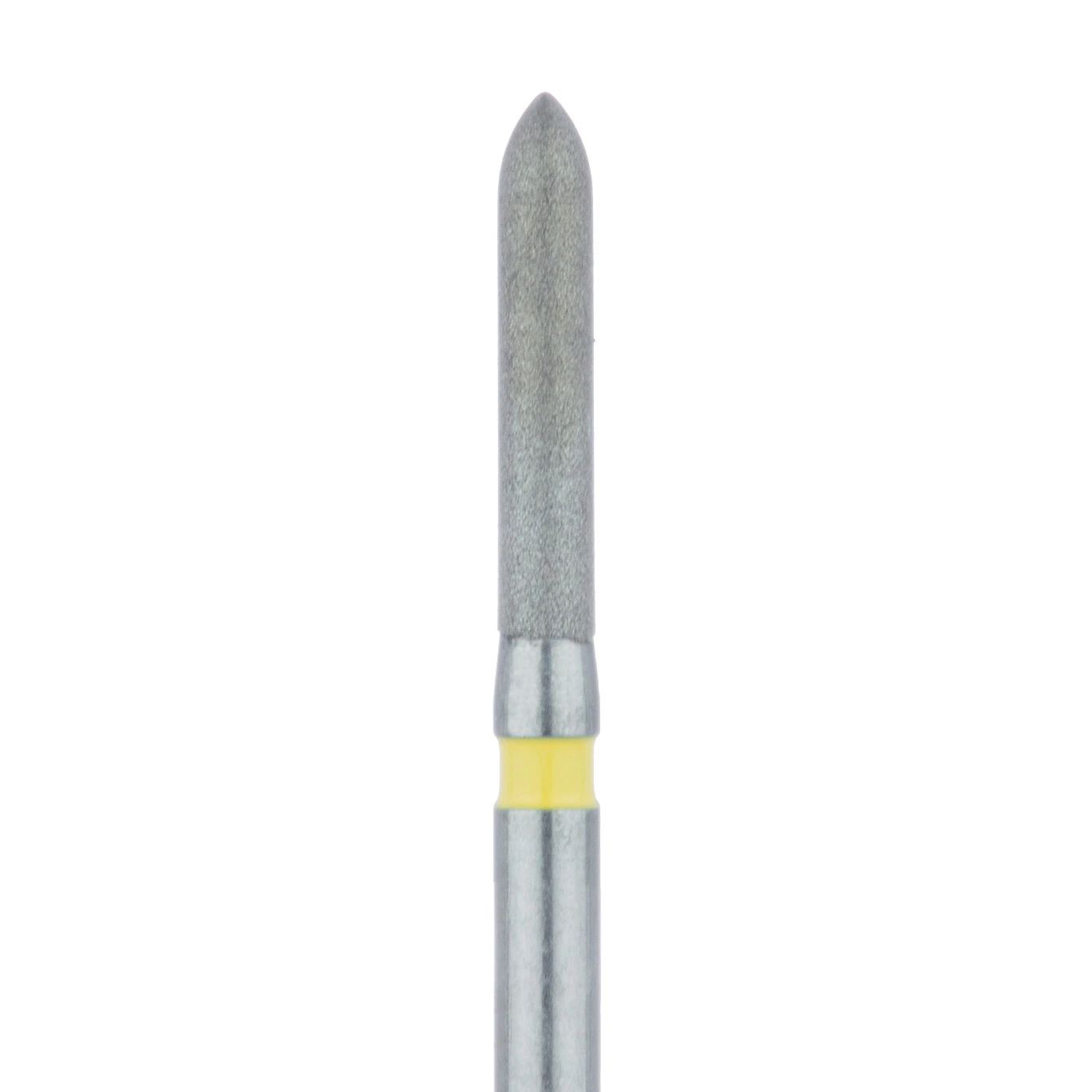 Meisinger 868C-014-FG Diamond Bur, Extra Fine (Yellow), Torpedo/Cylinder, Friction Grip, 1.4 mm Head Diameter, 8.0 mm Head Length, 5/Pkg