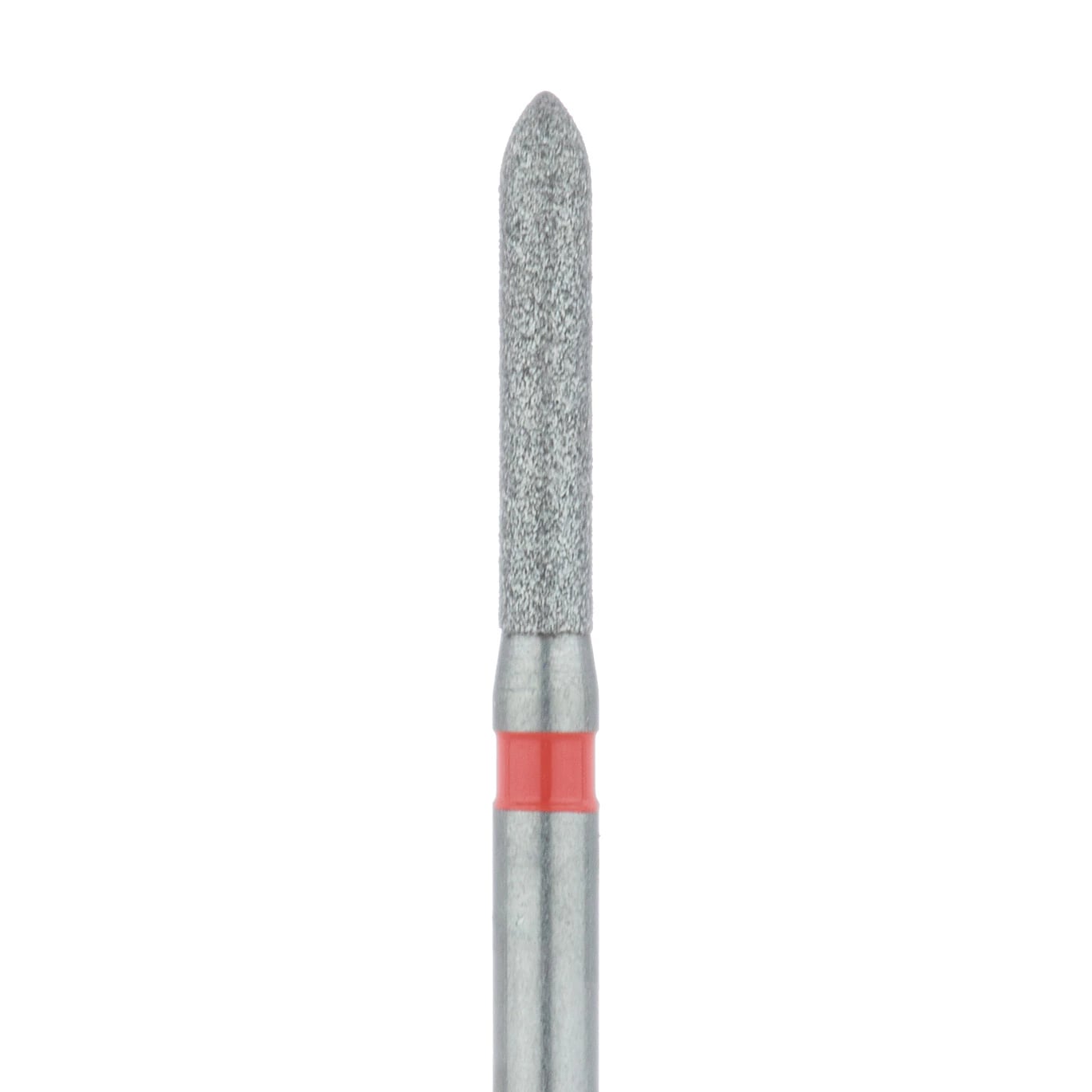 Meisinger 868F-014-FG Fine Grit Diamond Bur, Torpedo/Cylinder, Bevel End, Friction Grip, 1.4 mm Head Diameter, 8.0 mm Head Length, Red Ring, 5/Pkg
