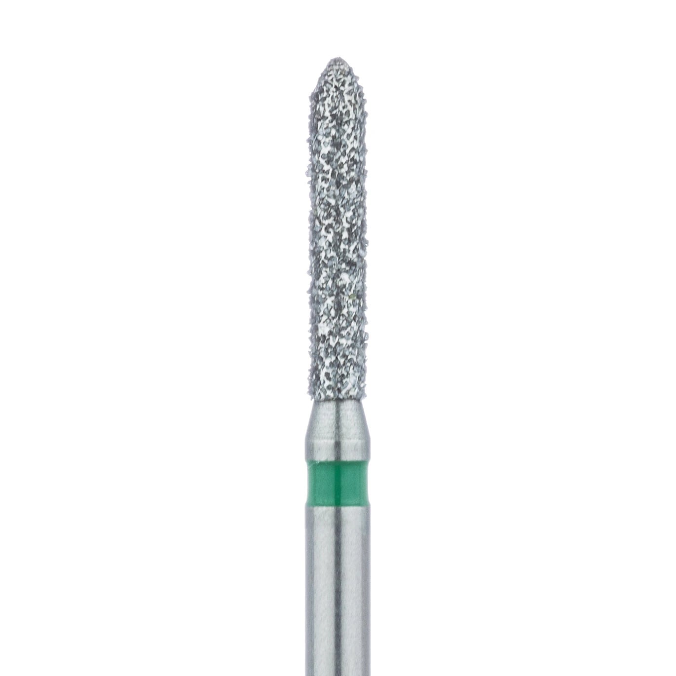 Meisinger 868G-014-FG Diamond Bur, FG, Coarse (Green), Torpedo/Cylinder with Bevel End, 1.4 mm Head Diameter, 8.0 mm Head Length, 5/Pkg