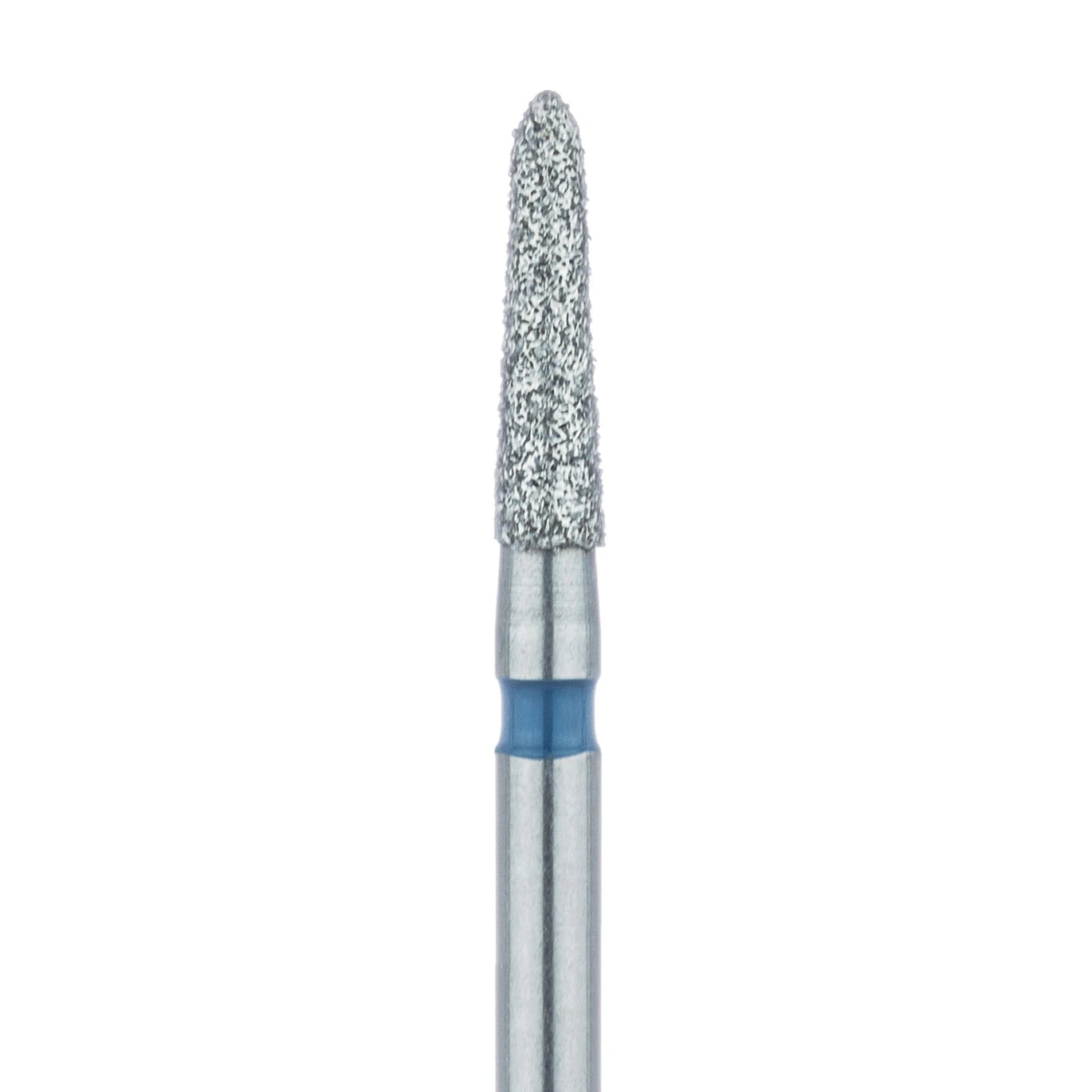 Meisinger 877-016-FG Diamond Bur, Medium Grit, Blue Ring, Tapered Torpedo/Cylinder, Bevel End, 1.6 mm Head Diameter, 6.5 mm Head Length, Friction Grip, 5/Pkg