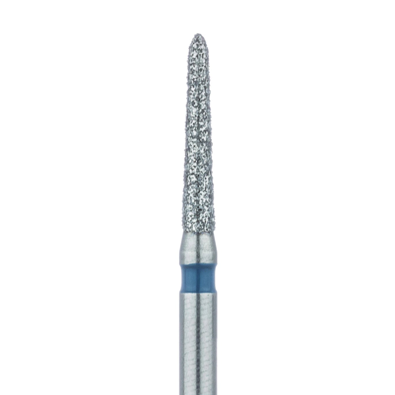 Meisinger 878-014-FG Diamond Bur, FG, Medium Grit, Blue Ring, Tapered Torpedo/Cylinder with Bevel End, 1.4 mm Head Diameter, 8.0 mm Head Length, 5/Pkg