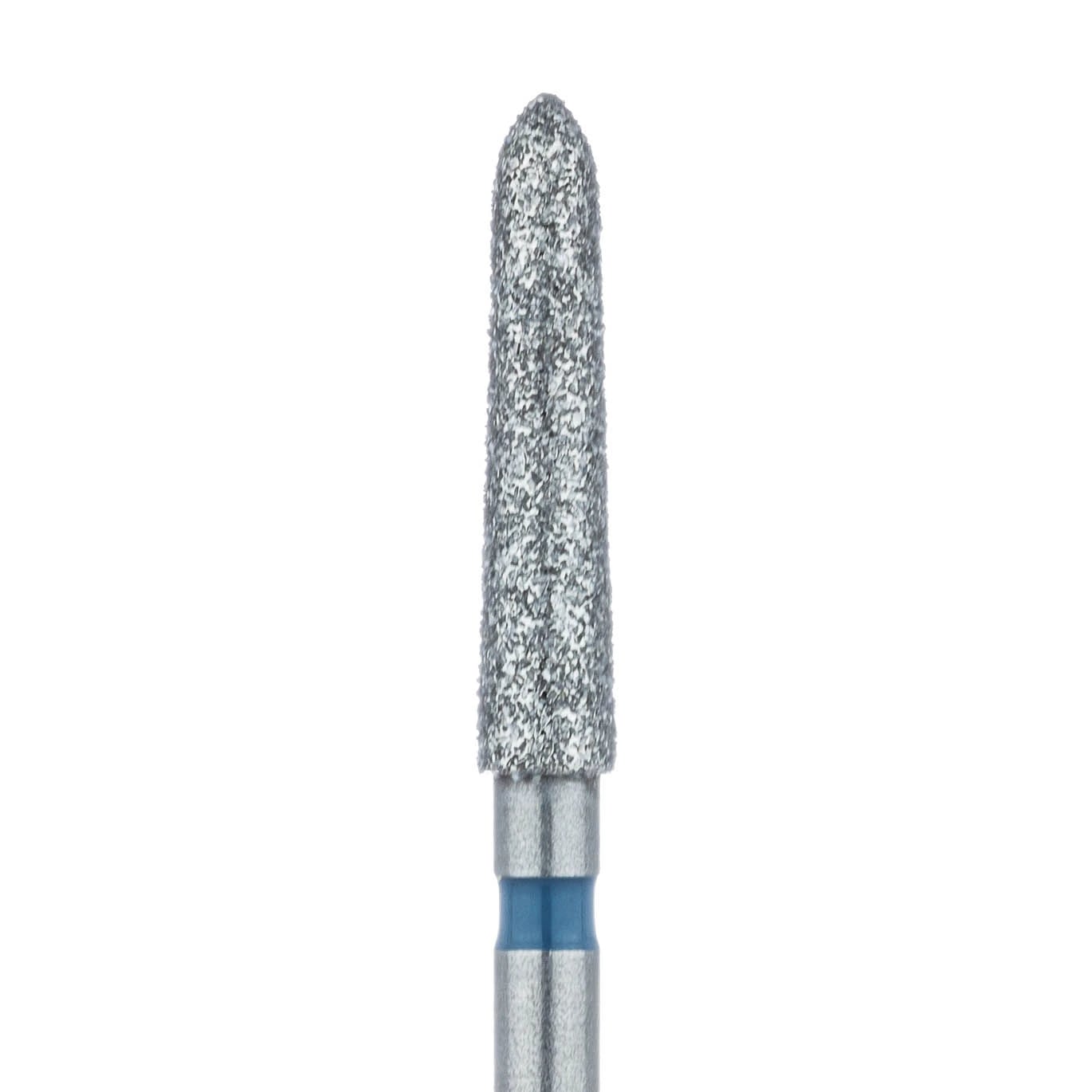 Meisinger 879-021-FG Diamond Bur, FG, Medium Grit, Blue Ring, Tapered Torpedo/Cylinder with Bevel End, 2.1 mm Head Diameter, 10 mm Head Length, 5/Pkg