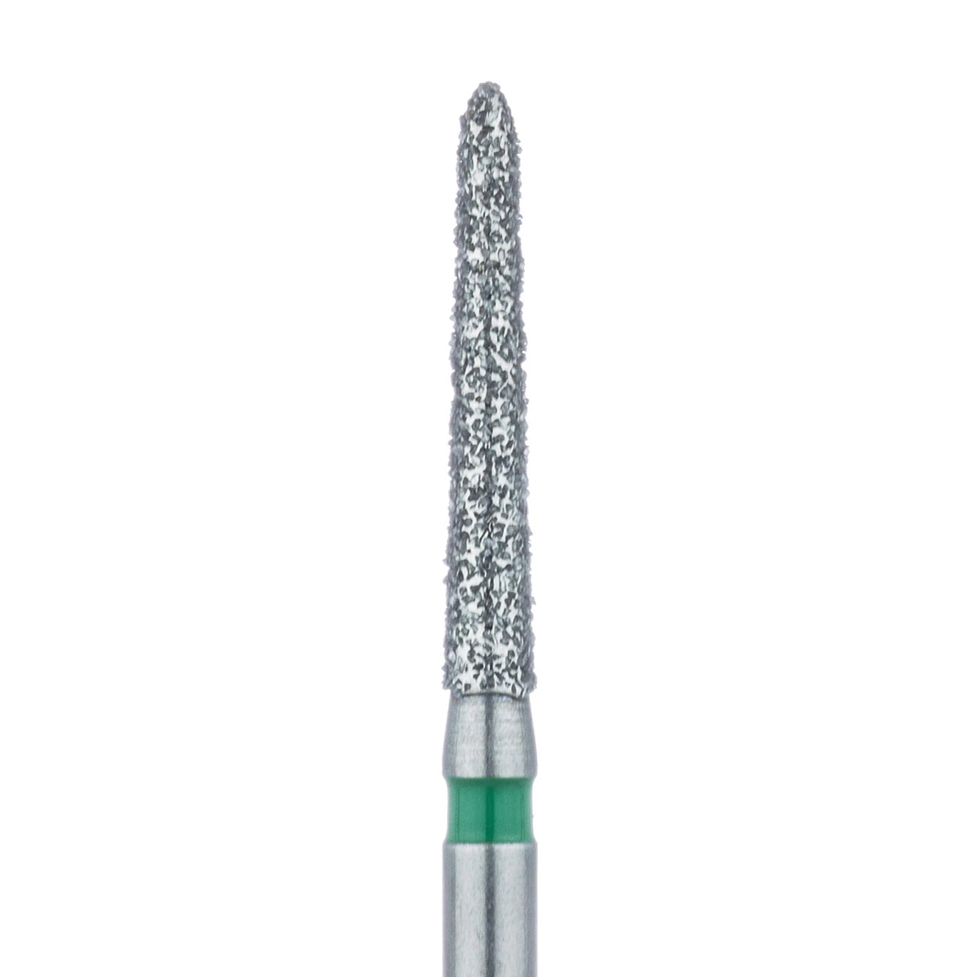 Meisinger 879G-016-FG Diamond Bur, FG, Coarse (Green), Tapered Torpedo/Cylinder, 1.6 mm Head Diameter, 10 mm Head Length, 5/Pkg