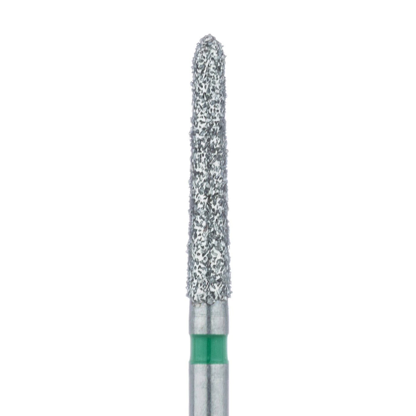 Meisinger 879G-018-FG Coarse Diamond Bur, Friction Grip, Long Modified Chamfer/Torpedo, 1.8 mm Head Diameter, 10 mm Working Length, Green Ring, 5/Pkg