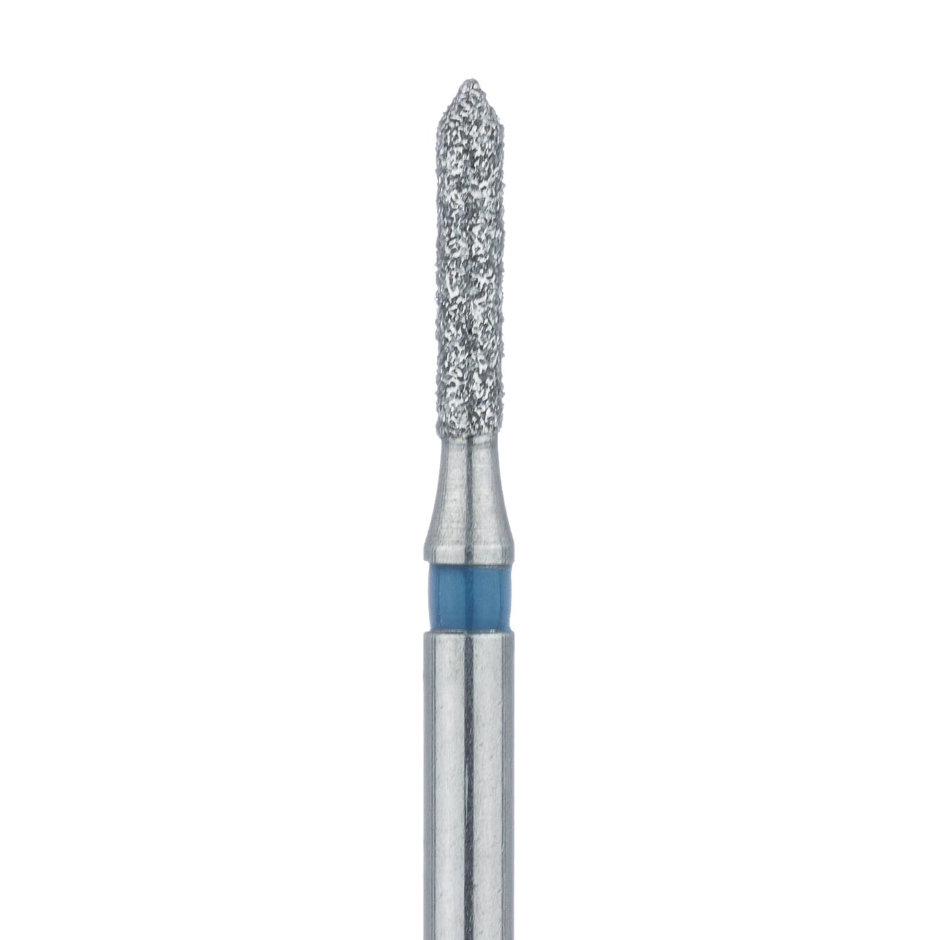 Meisinger 884-012-FG Diamond Bur, Medium Grit, Blue Ring, Pointed Cylinder with Bevel End, Friction Grip, 1.2 mm Head Diameter, 6.0 mm Head Length, 5/Pkg