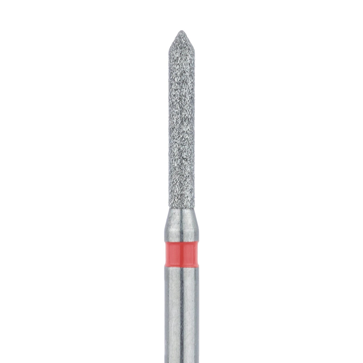Meisinger 885F-012-FG Fine Diamond Bur, Pointed Cylinder, Friction Grip, 1.2 mm Head Diameter, 8 mm Head Length, Red Ring, 5/Pack
