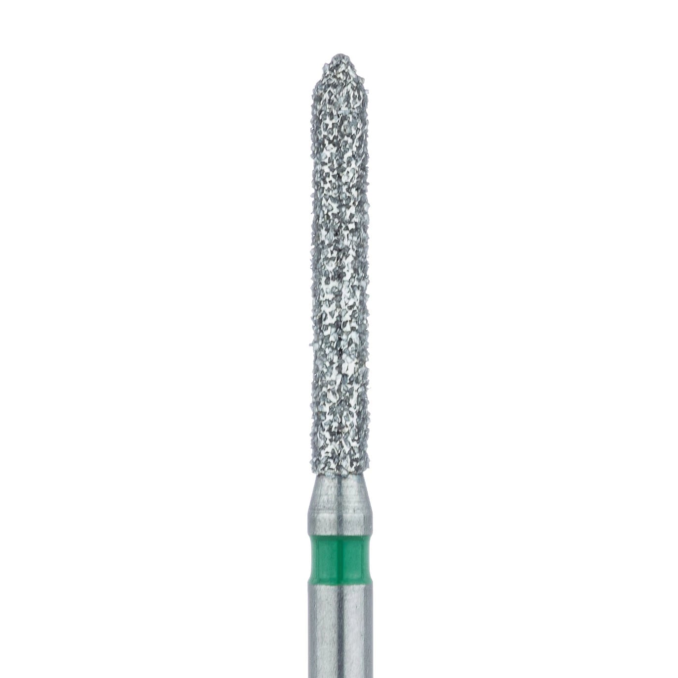 Meisinger 886G-014-FG Coarse Diamond Bur, Friction Grip, Cylinder with Bevel End, 1.4 mm Head Diameter, 10.0 mm Head Length, Green Ring, 5/Pkg
