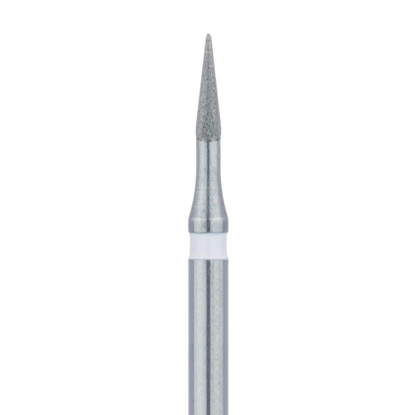 Meisinger 890U-010 FG Ultra Fine Diamond Bur, Needle Shape, 1.0 mm Head Diameter, 4 mm Working Length, Friction Grip, White Ring, 5/Pack