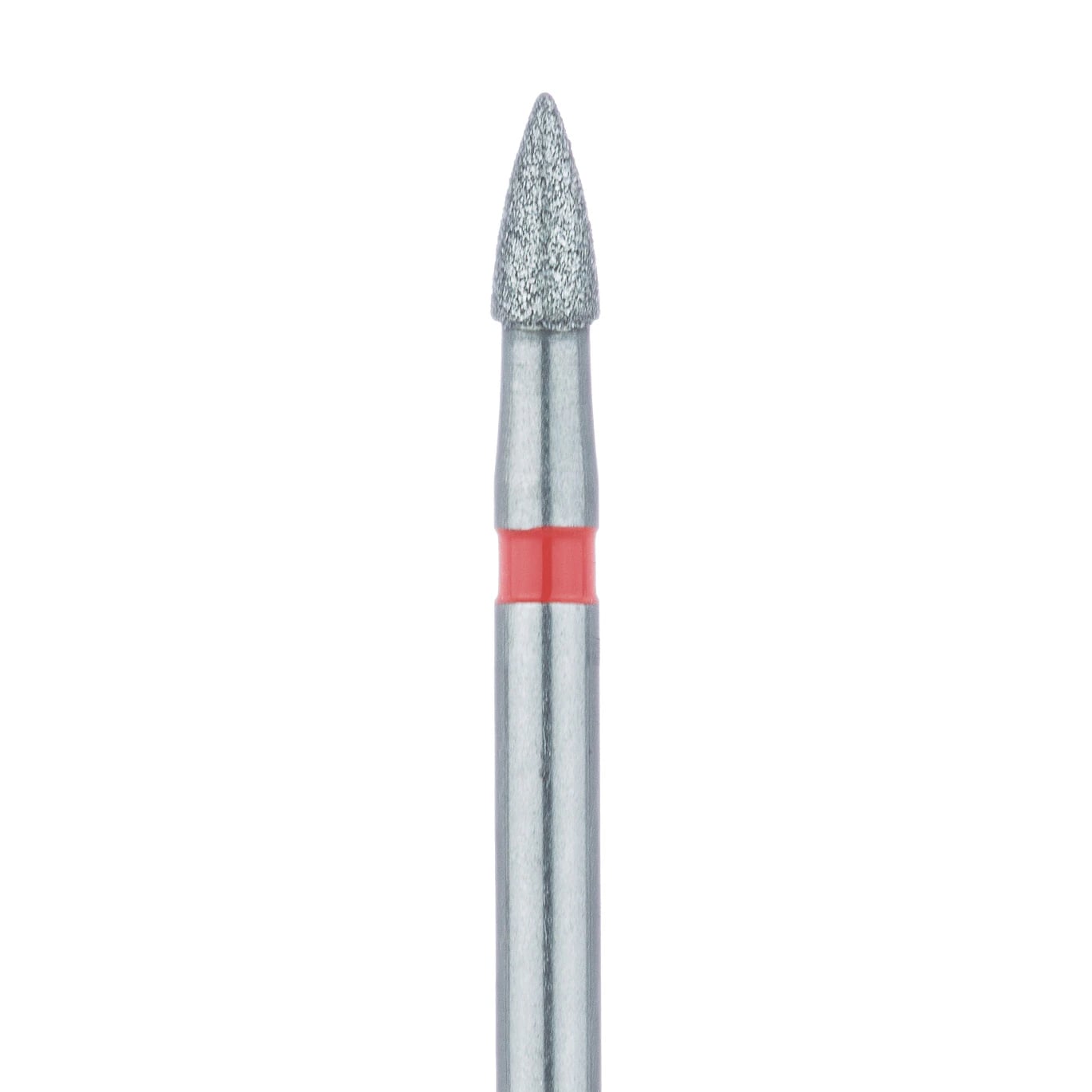 Meisinger 895F-016-FG Fine Diamond Bur, Short Flame, Friction Grip, 1.6 mm Head, 3.5 mm Working Length, Red Ring, 5/Pack