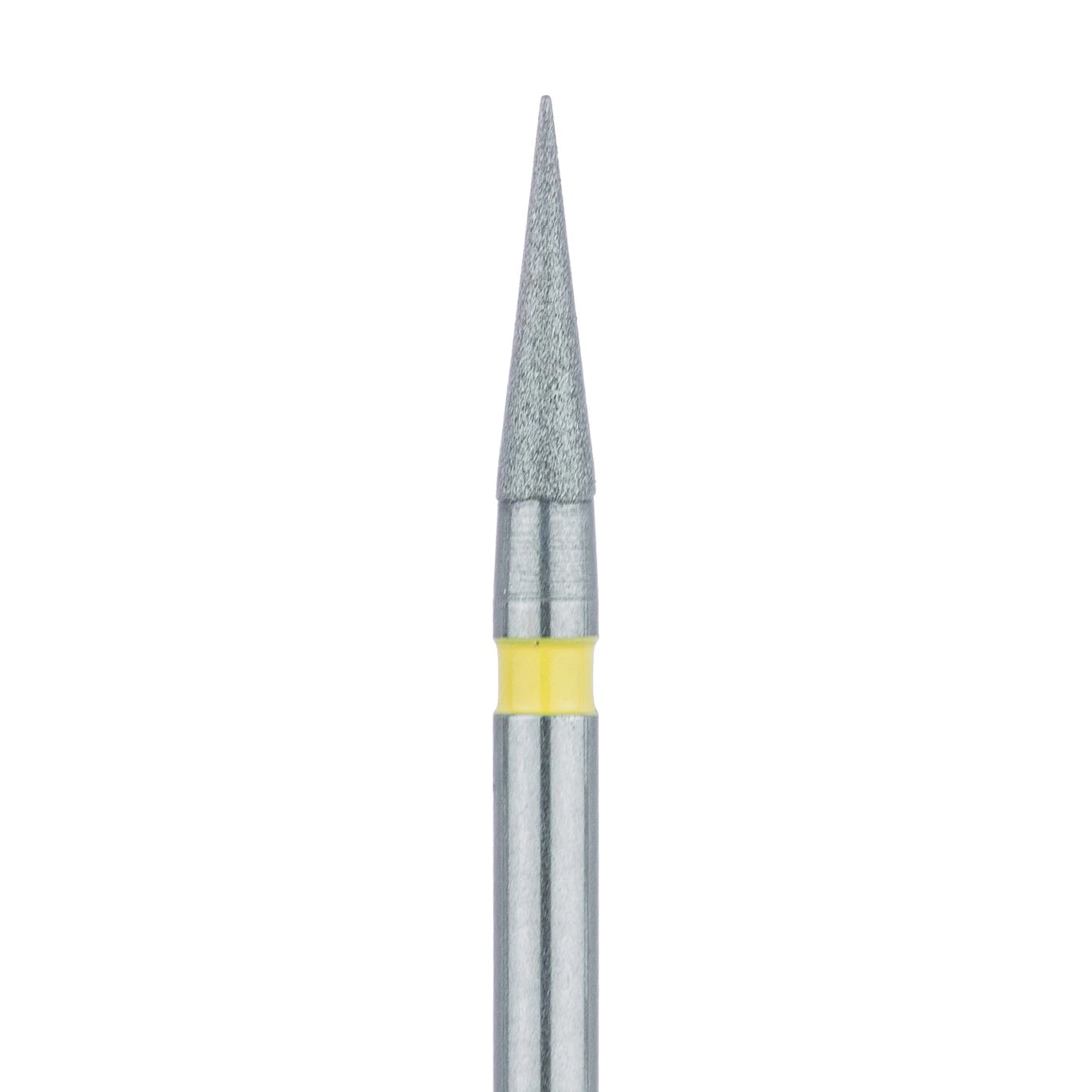 Meisinger 898C-014-FG Extra Fine Diamond Bur, Needle/Point End, Friction Grip, 1.4 mm Head Diameter, 6.0 mm Head Length, Yellow Ring, 5/Pkg