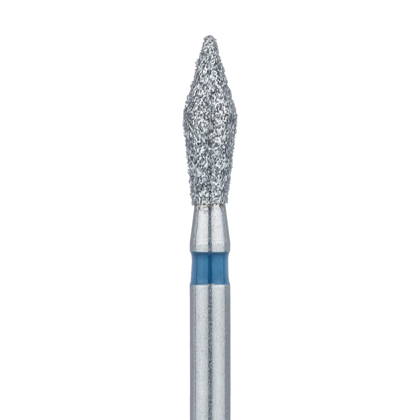 Meisinger 899-021-FG Medium Grit Diamond Bur, Friction Grip, Rounded Barrel/Football Shape, 2.1 mm Head Diameter, 6.5 mm Head Length, Blue Ring, 5/Pkg