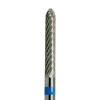 Meisinger Tungsten Carbide Cutter, HM 487GX-023, X-Cut Medium, Blue Ring, Torpedo Bevel, HP, 2.3 mm Diameter, 14.0 mm Head Length