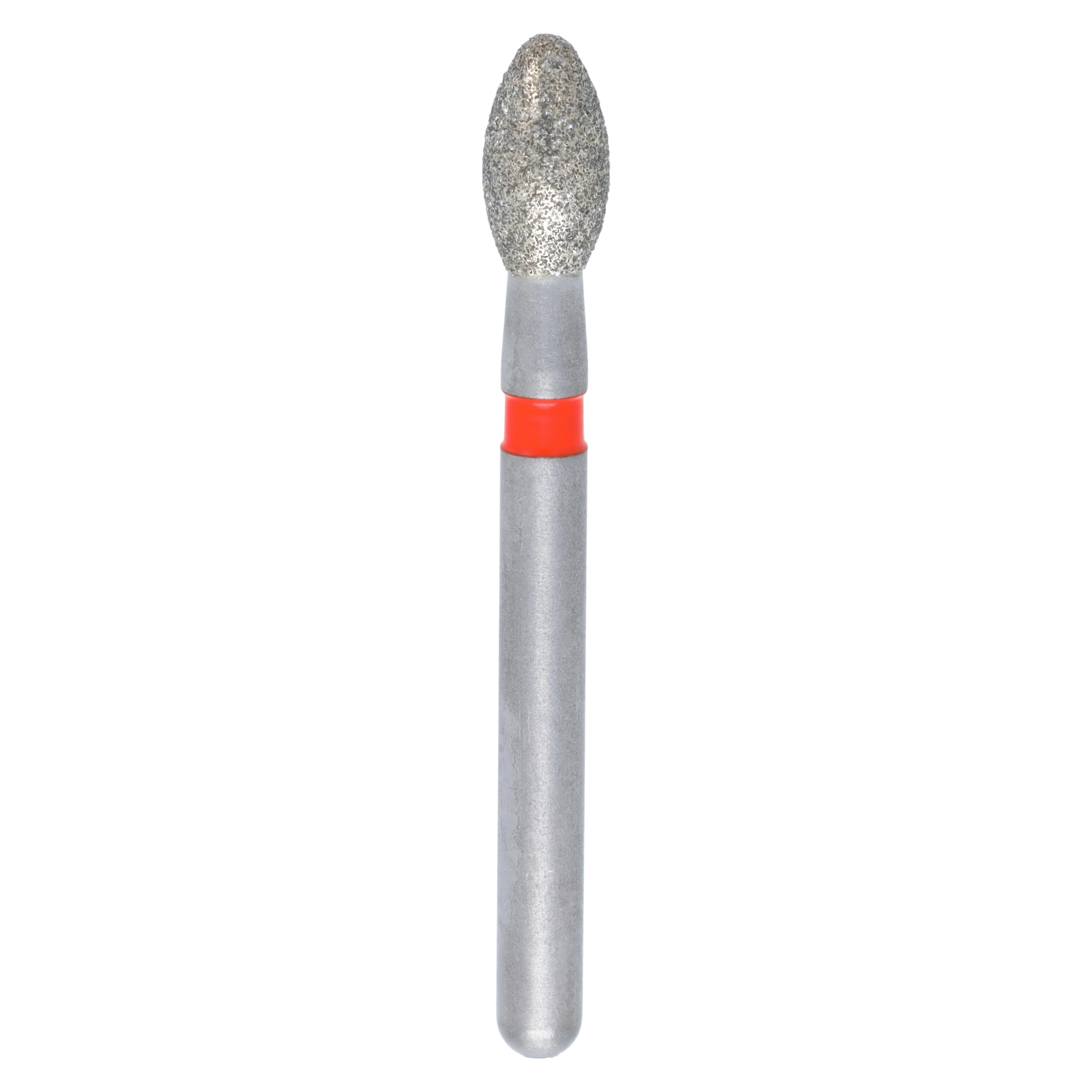 Meisinger Single-Use Sterile Diamond Bur, Friction Grip, Egg/Football Shape, #1900F, 2.3 mm Head Diameter, Fine Grit, Red Ring, 25/Pk