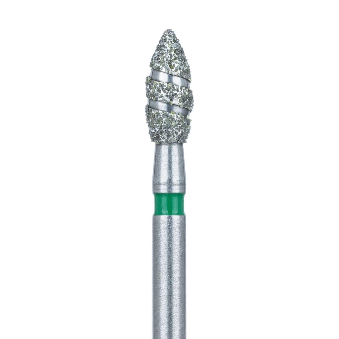 Meisinger Singles Disposable Diamond Bur, Spiral Football, FG, Coarse (Green), 2.3mm, #8923C, 25/Pack