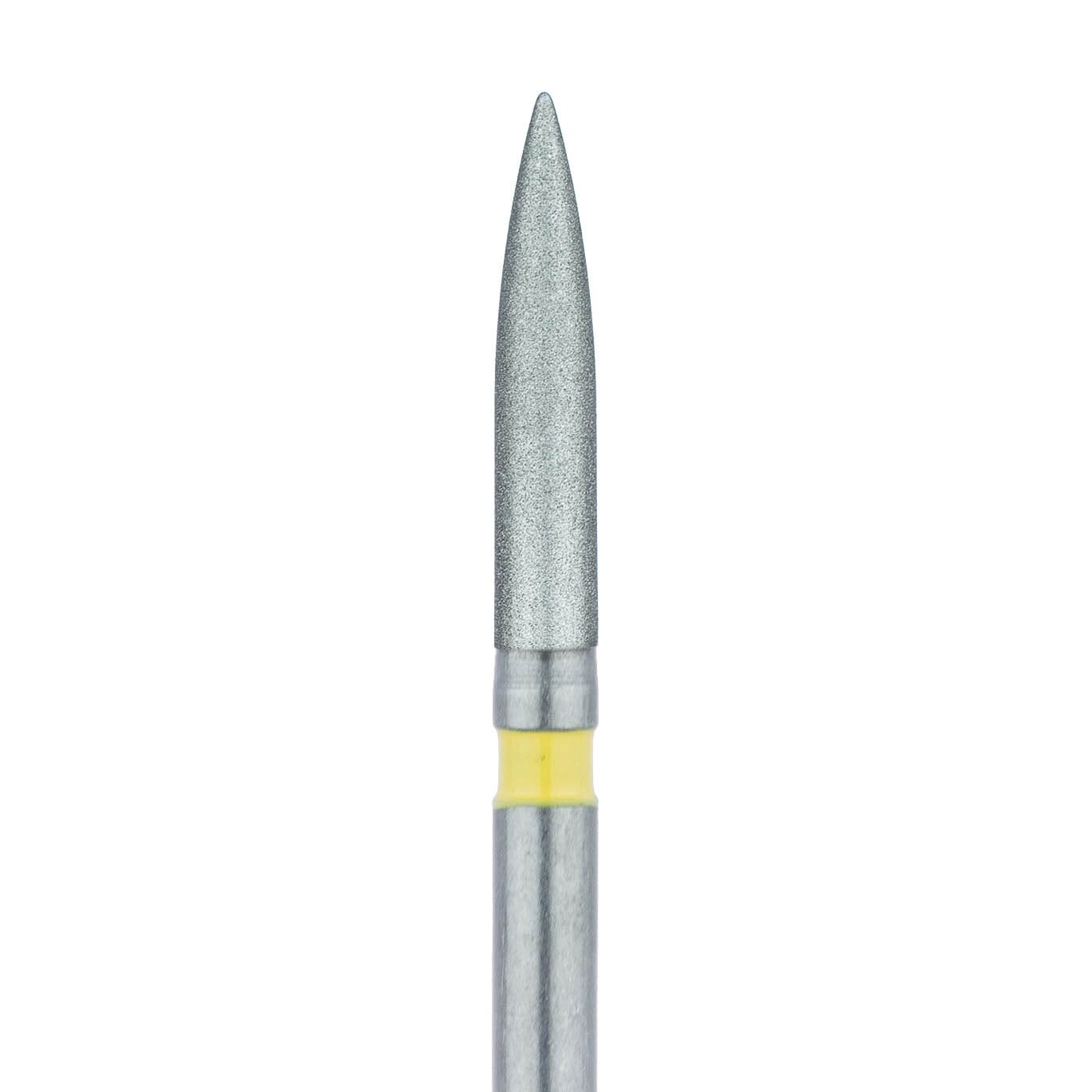 Meisinger 862C-016-FG Diamond Bur, FG, Extra Fine (Yellow), Flame, Point End, 1.6 mm Head Diameter, 8.0 mm Head Length, 5/Pkg