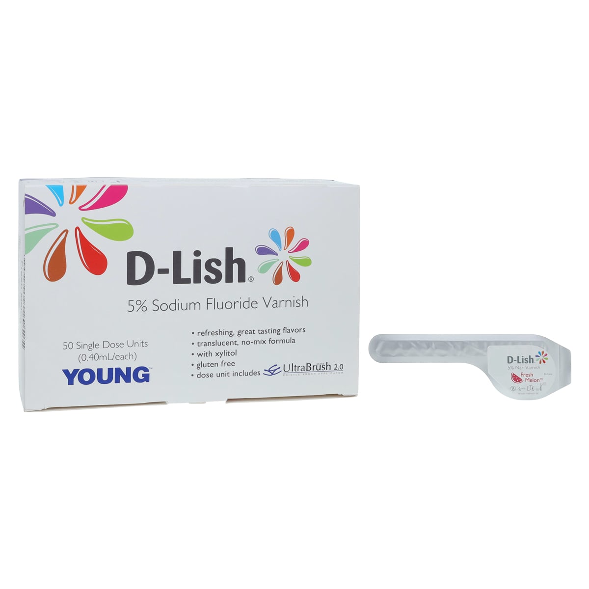 D-Lish 5% Sodium Fluoride Varnish, Fresh Melon, Unit Dose 0.4 mL, 50/Box, 212450
