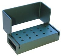 Kerr AXIS Aluminum Bur Block, 15 RA Holes, Green, Swivel Cover, Autoclavable, AB310-1T