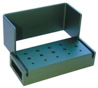 Kerr AXIS Bur Block, 15 Holes, 5 FG/10 RA, Green Anodized Aluminum, Autoclavable, AB330-1T