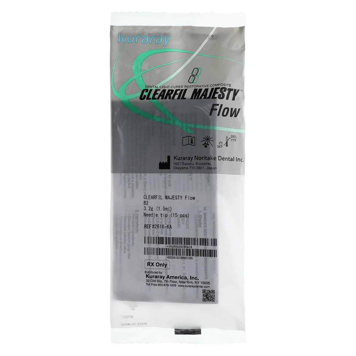 Clearfil Majesty Flow Flowable Composite Resin, Shade B2, 3.2 g Syringe Refill with 15 Tips, 2616KA