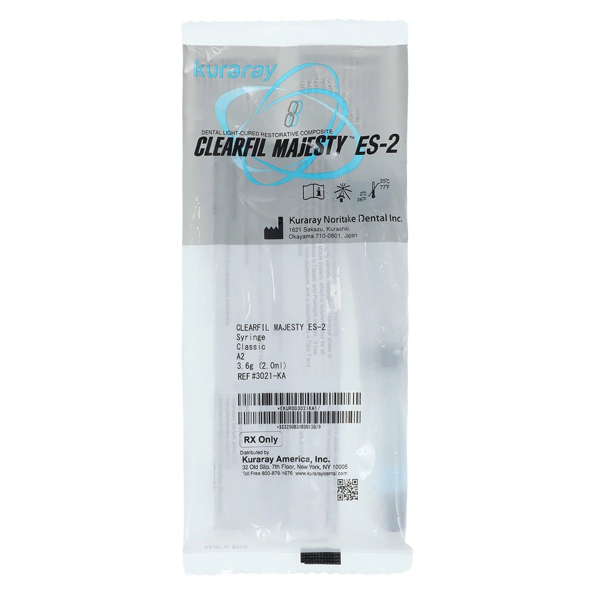 Clearfil Majesty ES-2 Classic Universal Nanohybrid Composite, Syringe Refill, Shade A2, 3.6 g (2.0 mL), 3021KA