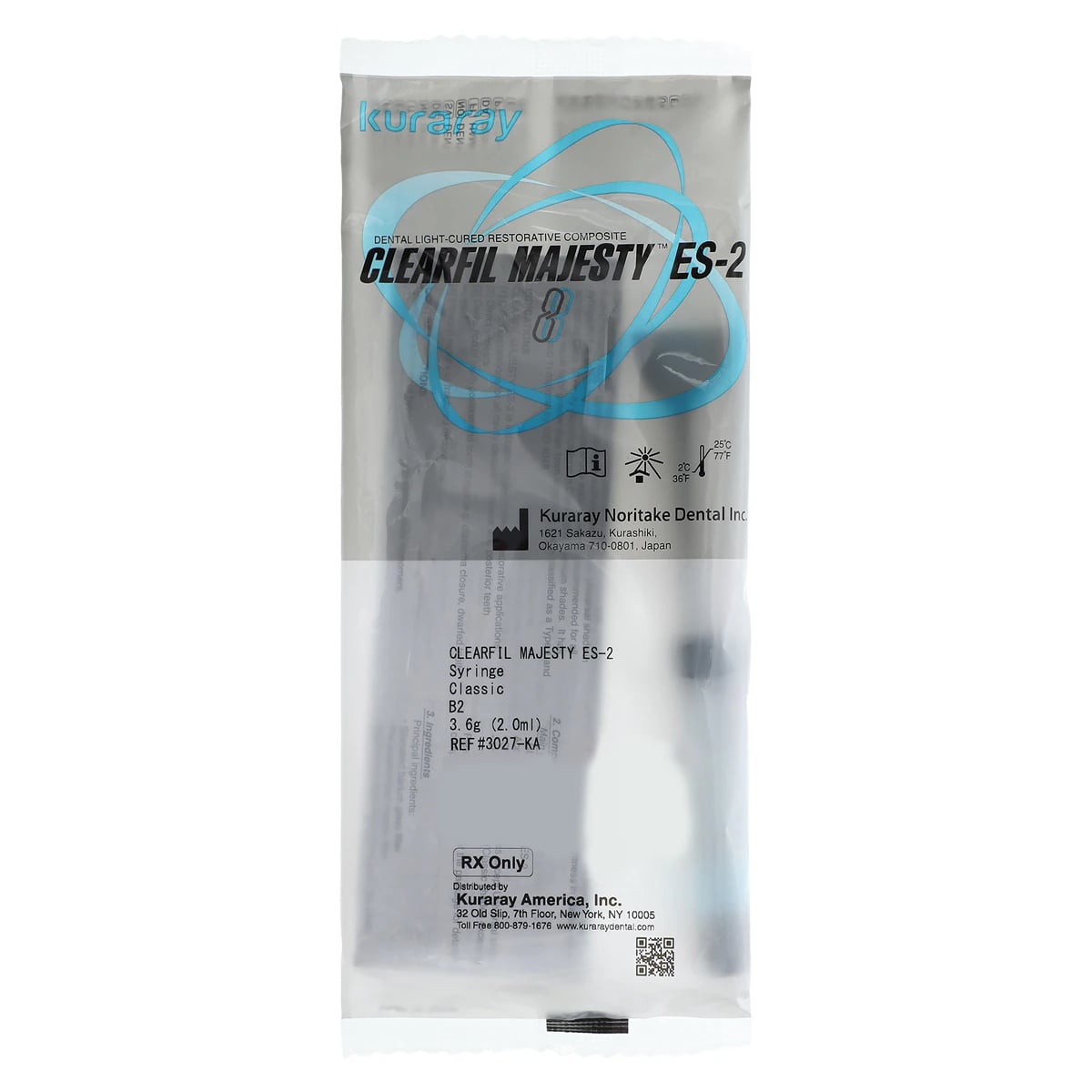 Clearfil Majesty ES-2 Classic Universal Nanohybrid Composite, Syringe Refill, Shade B2, 3.6 g (2.0 mL), 1/Pk, 3027KA