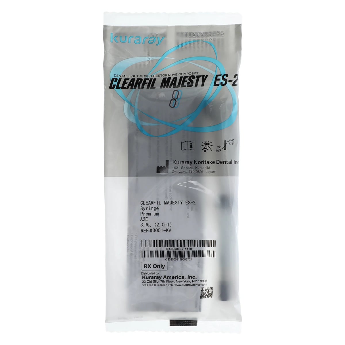 Clearfil Majesty ES-2 Premium Universal Nanohybrid Composite, A2E Enamel, 3.6 g Syringe Refill, 3051KA
