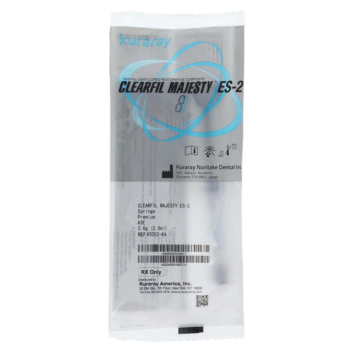 Clearfil Majesty ES-2 Premium Universal Nanohybrid Composite, A3E Enamel, Light-Cure Syringe Refill, 3.6 g, 3052KA
