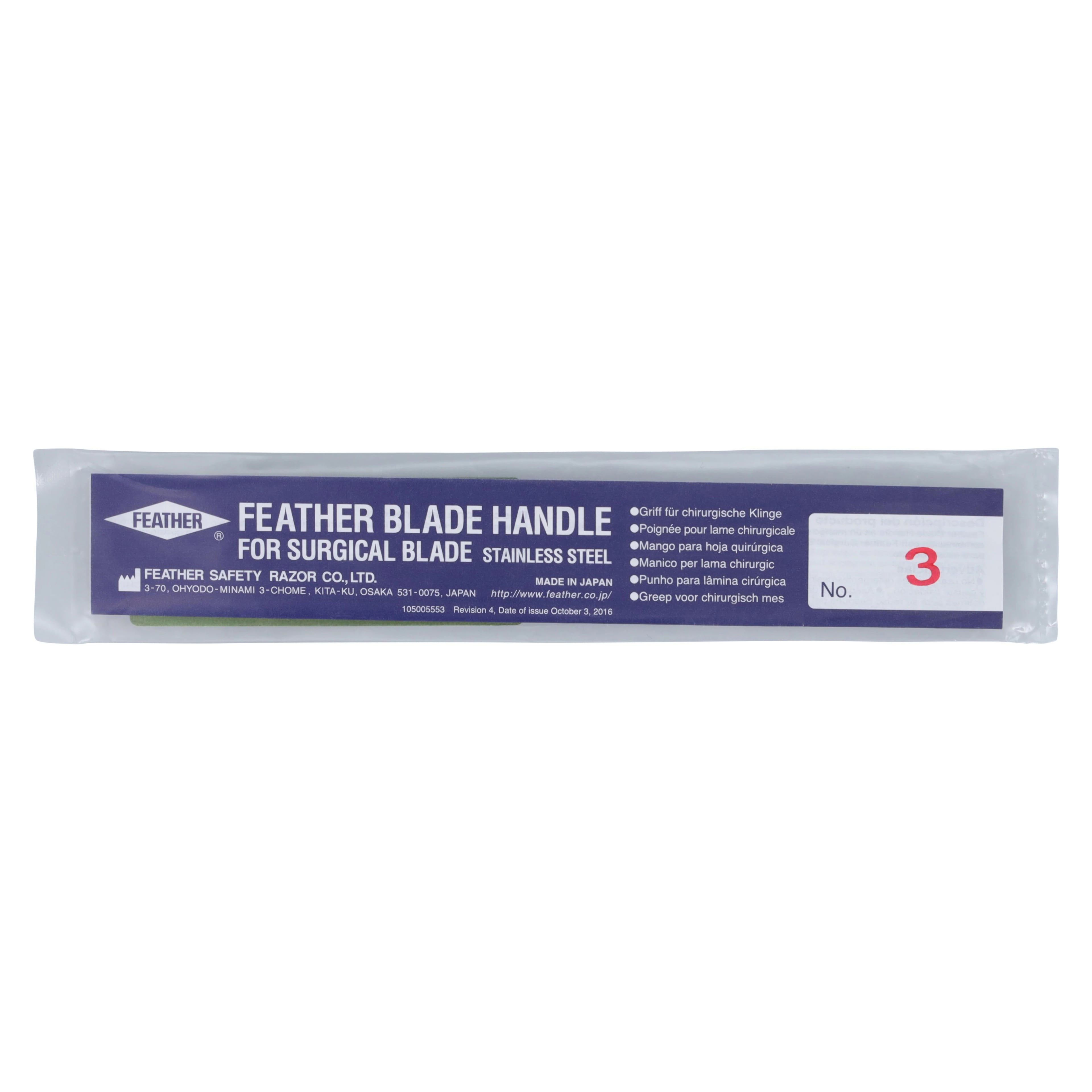 Feather Microsurgical Blade Handle #3, Stainless Steel, 124.6 mm