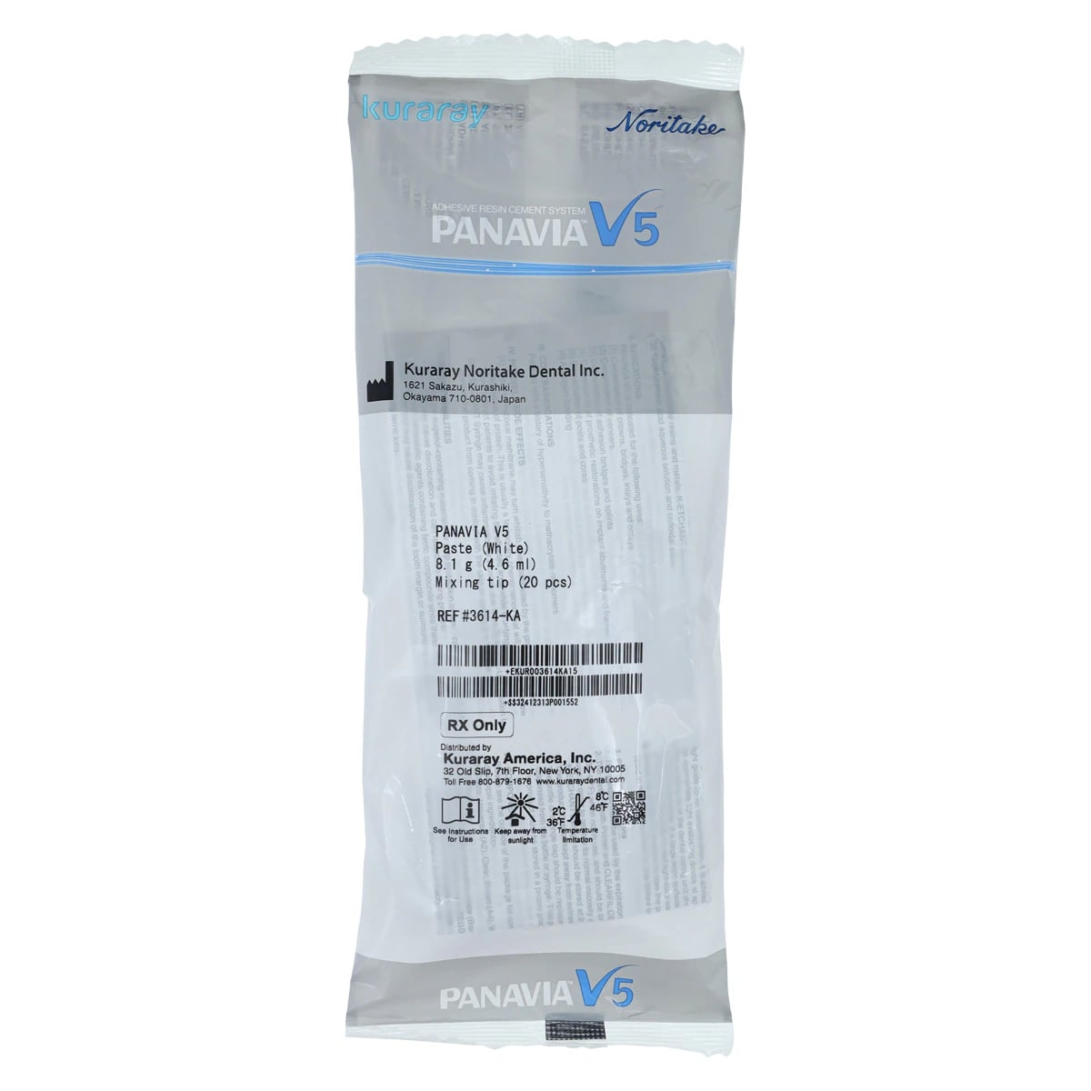 Panavia V5 Dual-Cure Universal Resin Cement Paste, White, 4.6 ml Syringe with 20 Mixing Tips, 3614KA