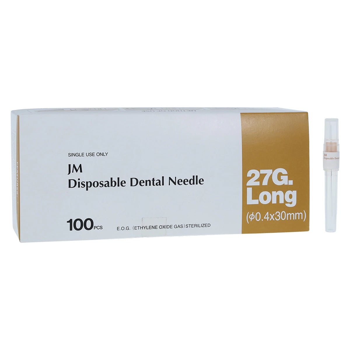 J. Morita Disposable Dental Needles, Plastic Hub, 27 Gauge Long, 30 mm, Yellow, 100/Box, 20-27GL