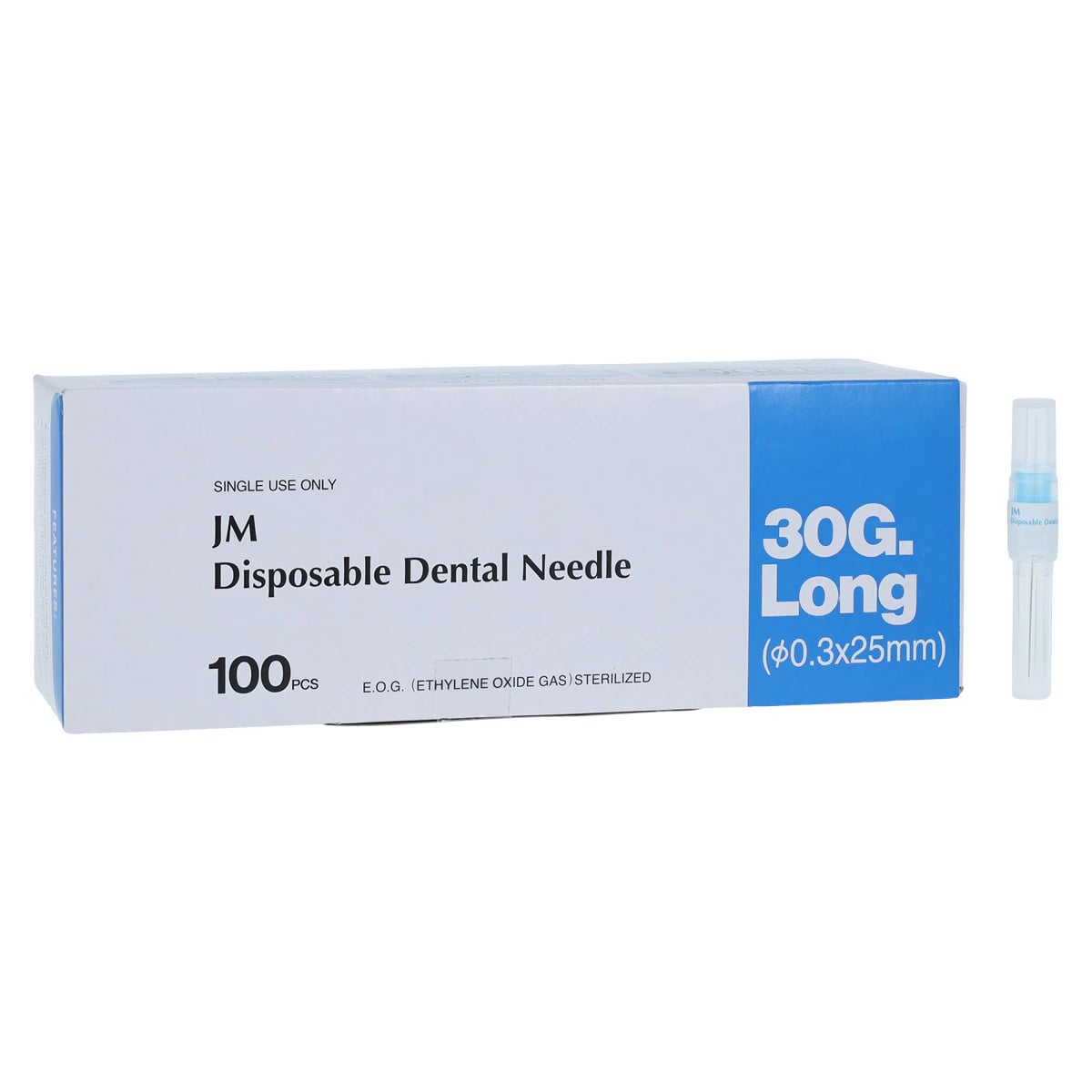 J. Morita JM Blue Disposable Dental Needles, Plastic Hub, 30 Gauge Long, 25 mm, 100/Box, 20-30GL