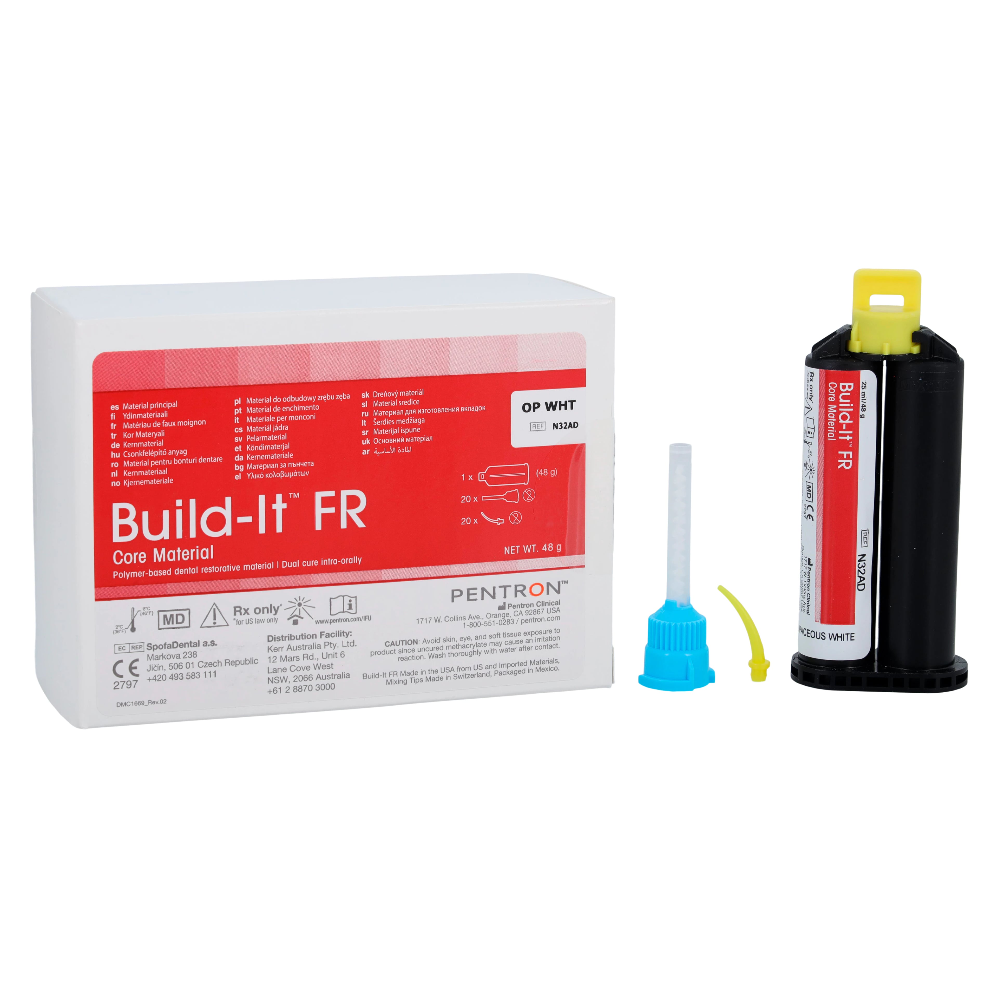 Build-It FR Fiber Reinforced Core Build-Up Material, Dual-Cure, Opaceous White, 25 ml Auto-Mix Cartridge Refill, N32AD