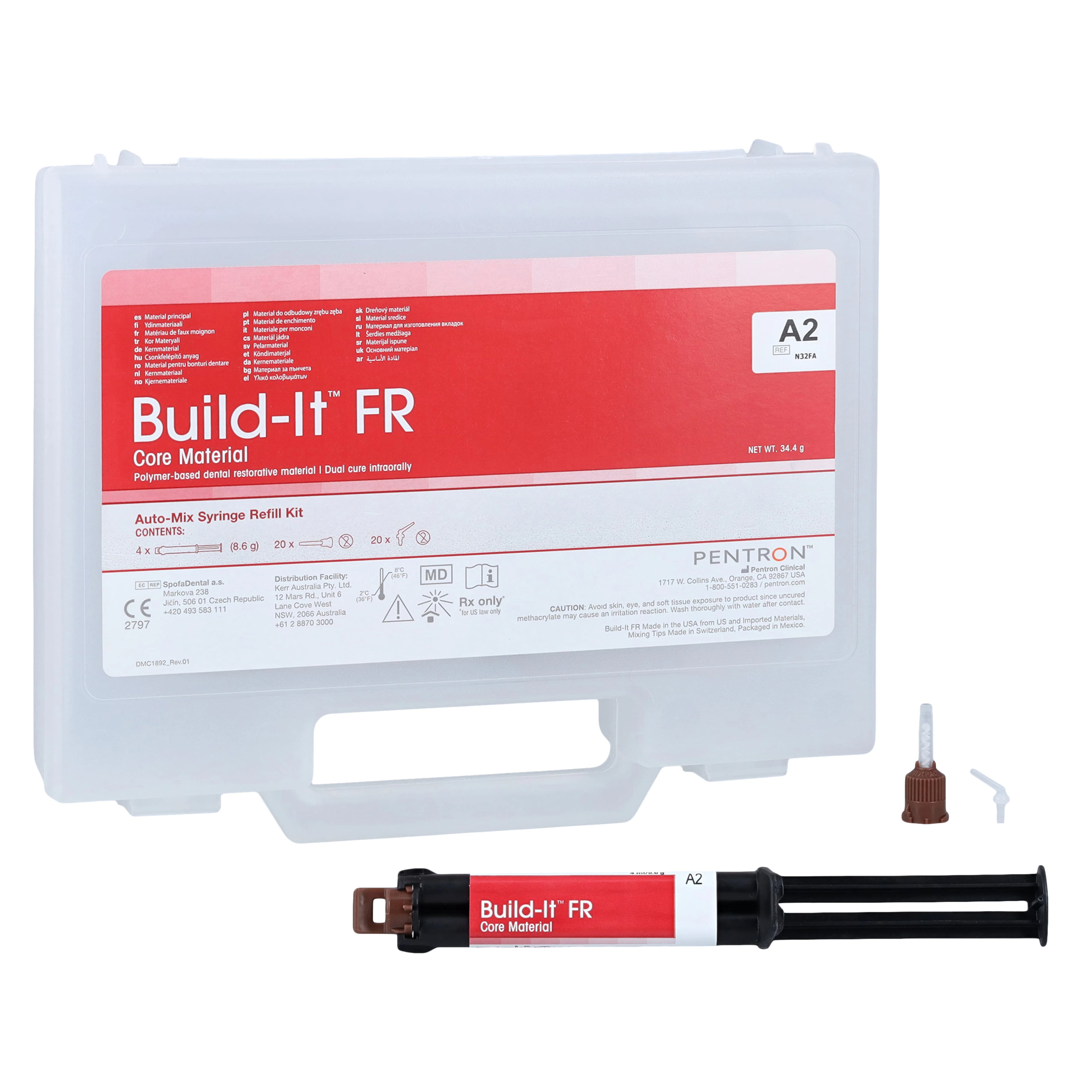 Build-It FR Fiber Reinforced Core Build-Up Material, Dual-Cure, Mini-Mix Syringe Refill, 4 mL, Shade A2, 4/Pk, N32FA