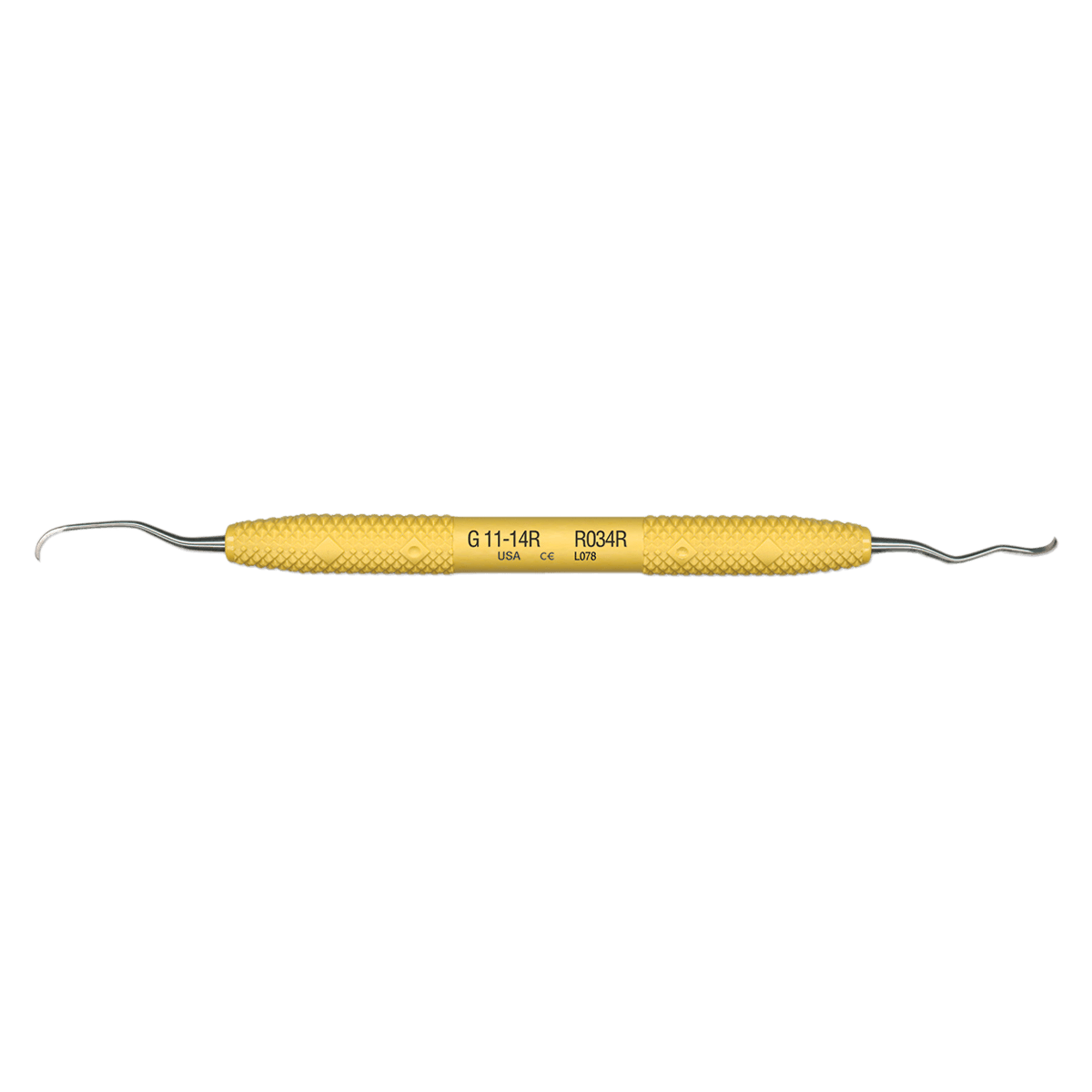PDT Amazing Gracey 11/14 Rigid Curette, Double End, Yellow Resin Handle, R034R