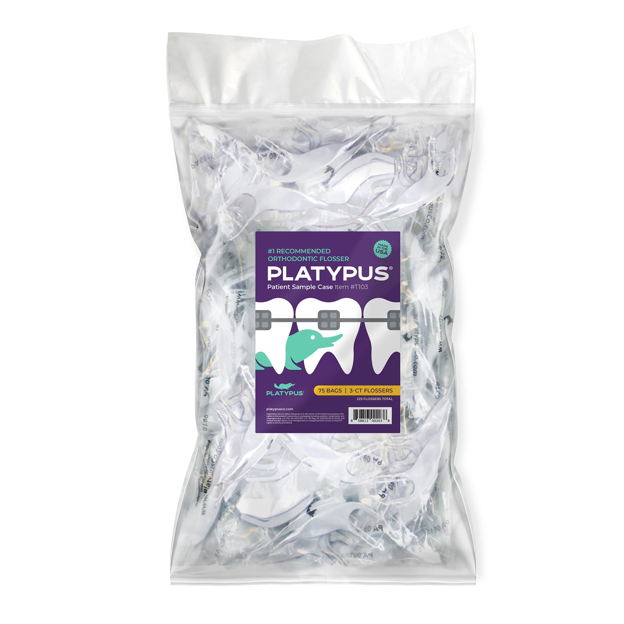 Platypus Orthodontic Flossers, Patient Sampler Pack, 75 Packs of 3 Flossers (225 Total), T103