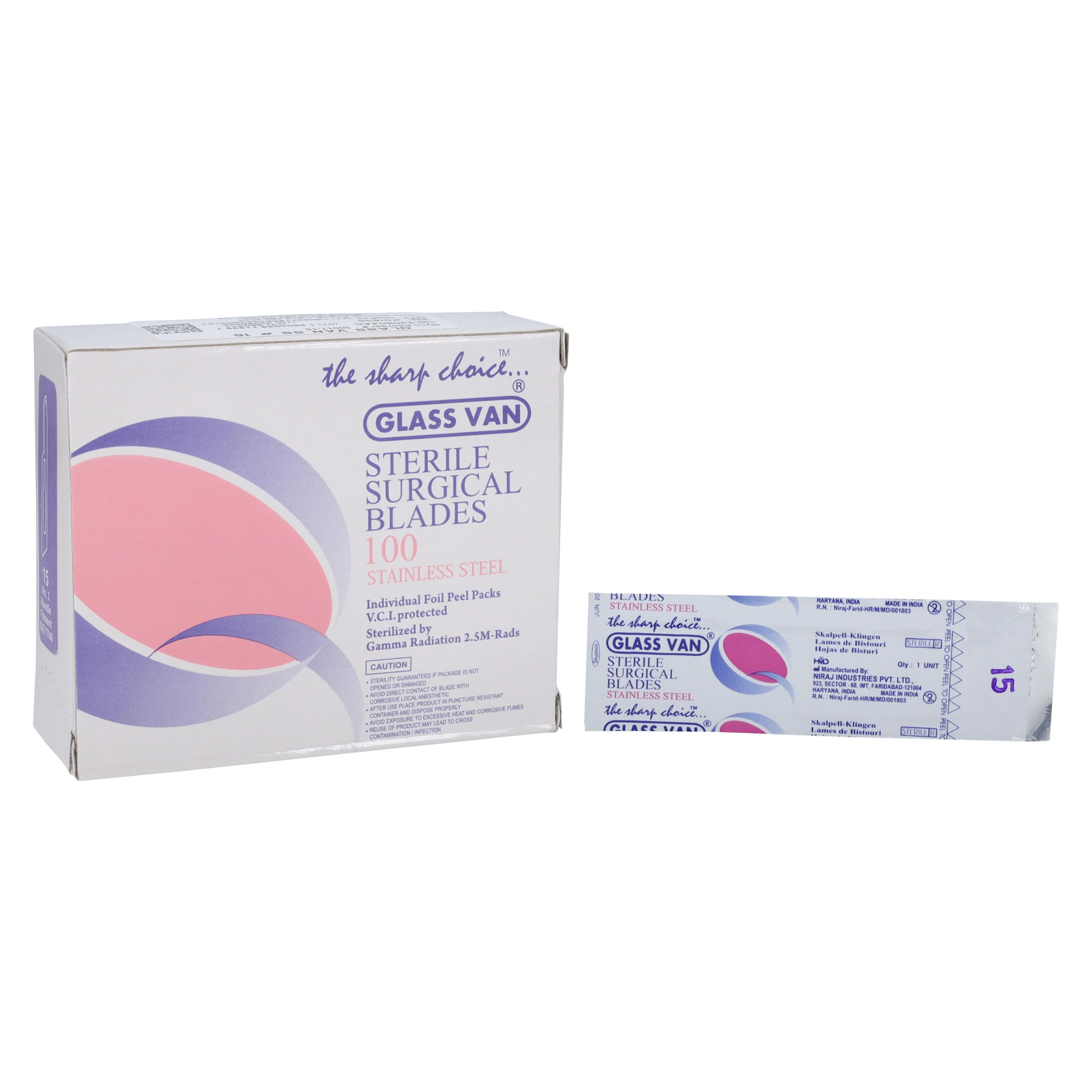 GlassVan #15 Sterile Stainless Steel Surgical Scalpel Blades, 100/Box, 3001T-15