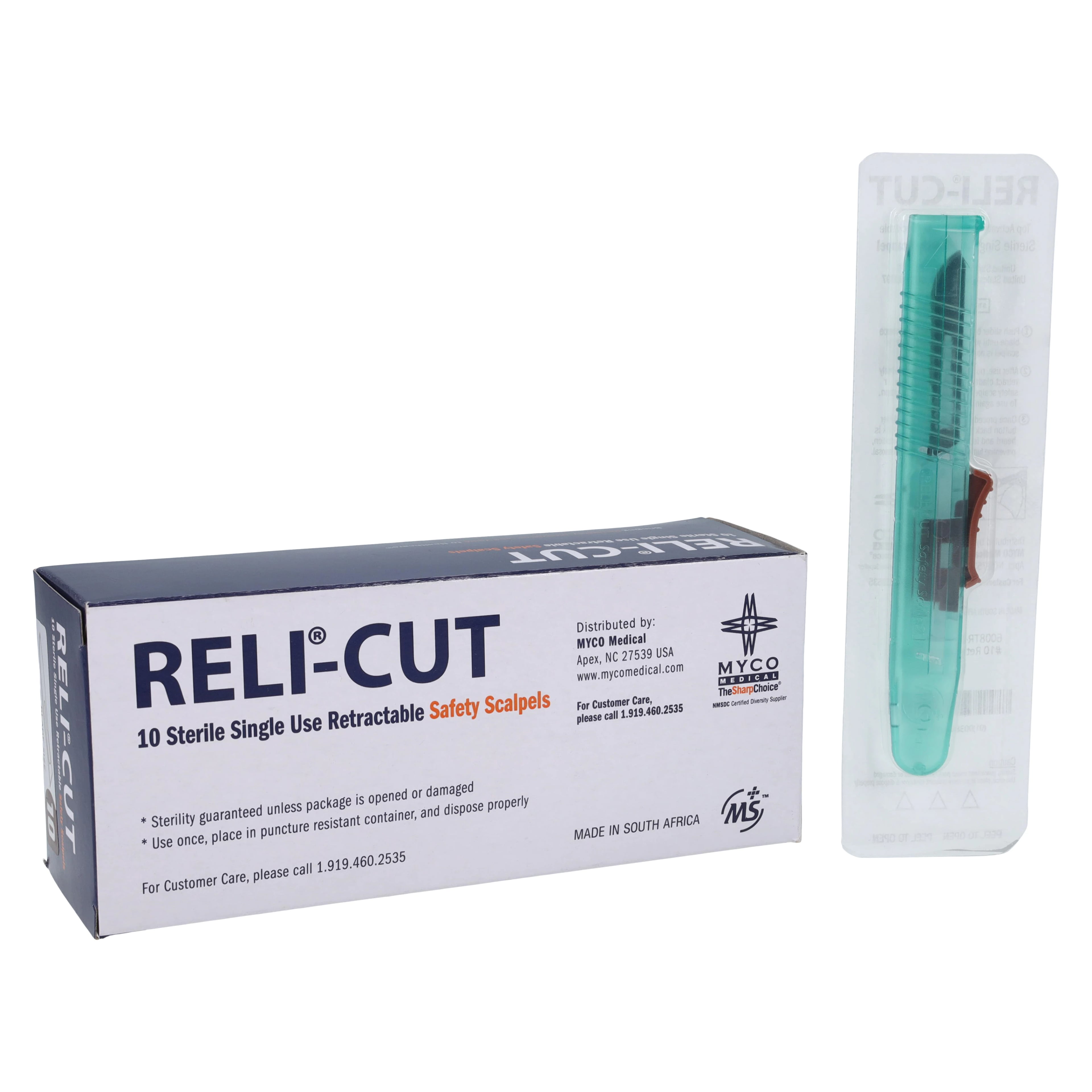 Myco Technocut Plus Disposable Safety Scalpel, #10 Stainless Steel Blade, Sterile, Retractable, 10/Bx, 6008TR-10